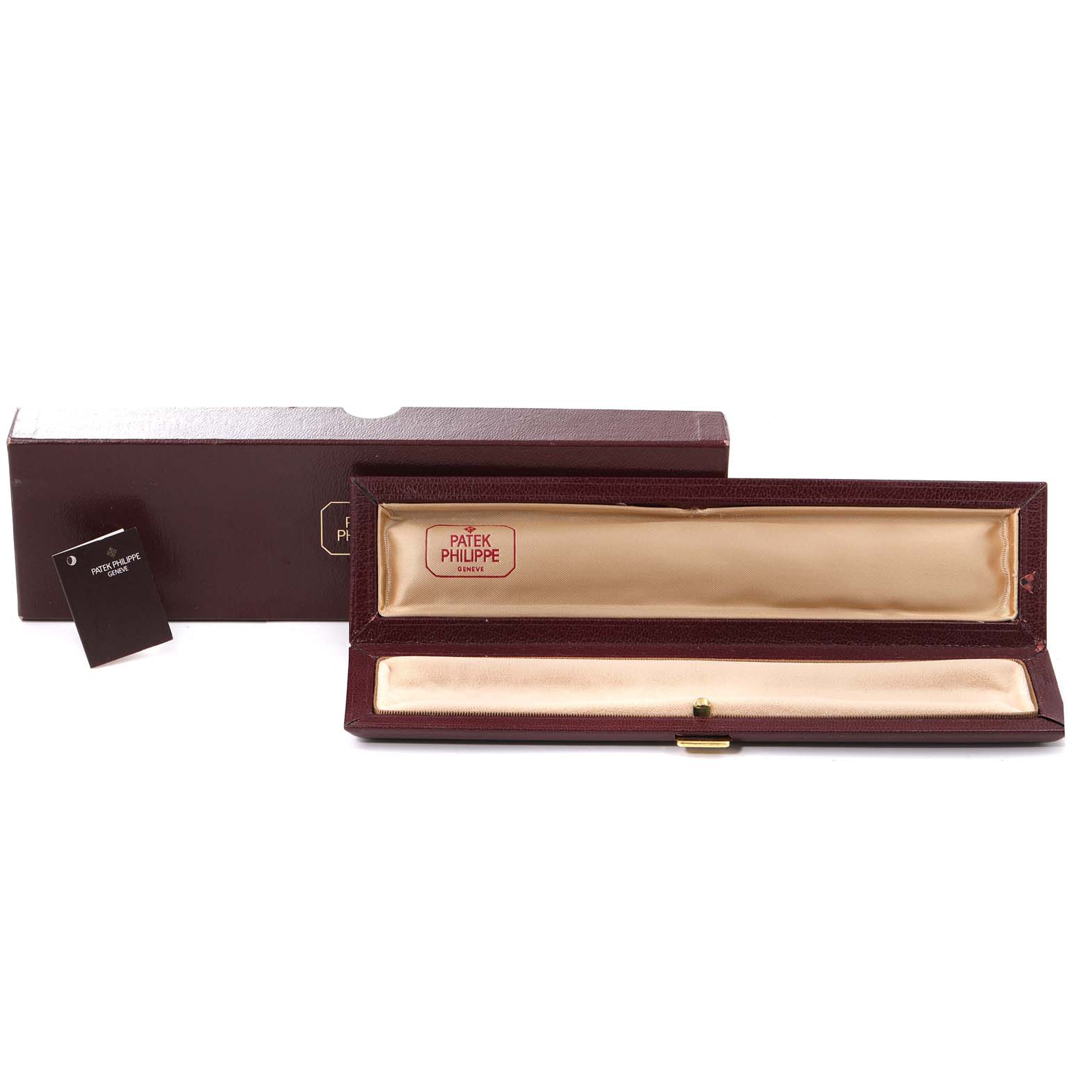 The image shows the packaging box and internal case for a Patek Philippe Calatrava 4820 Women's Yellow Gold White Dial 4820 Women's Yellow Gold White Dial watch.