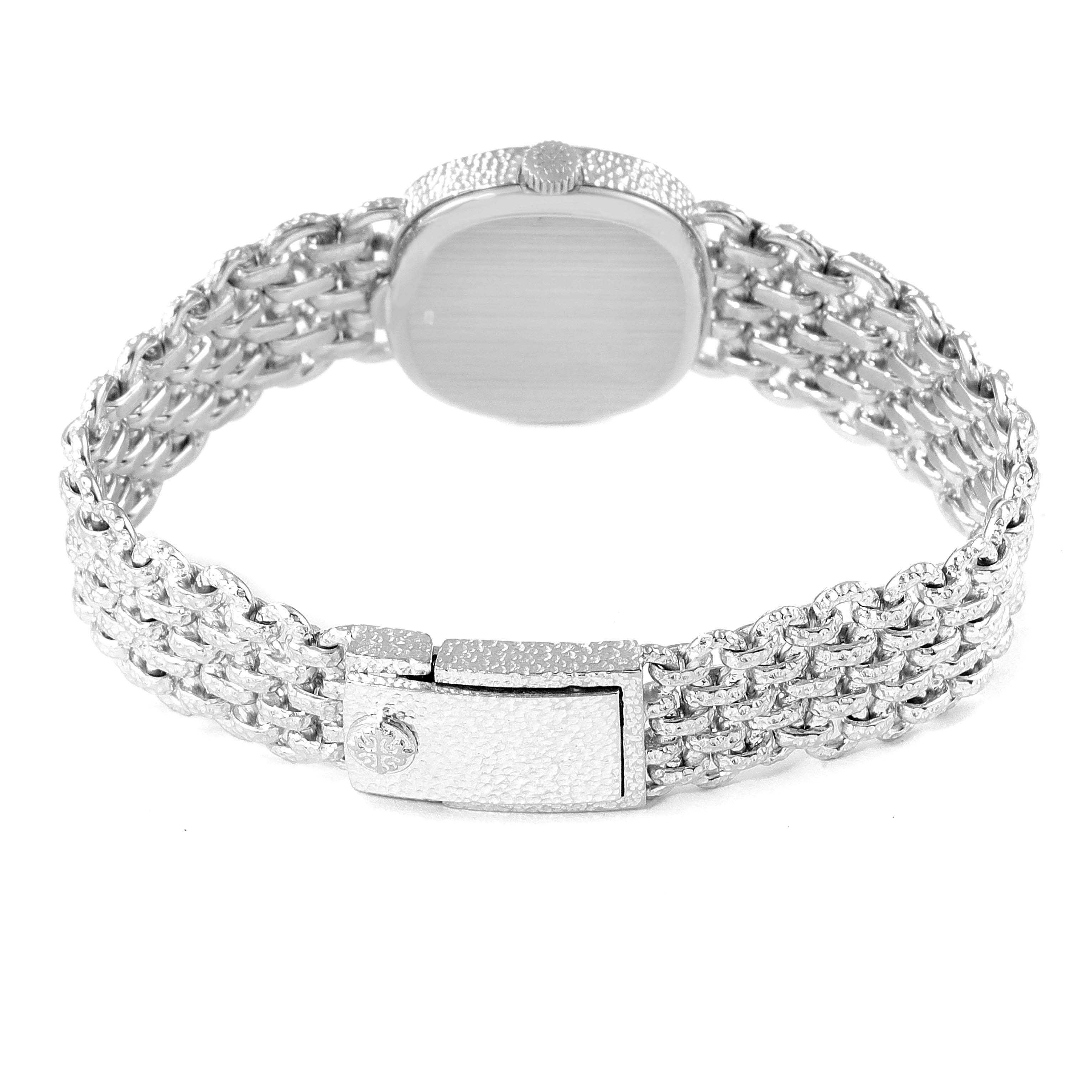 The image shows the back of a Patek Philippe Golden Ellipse 4133 Women's White Gold Blue Dial 4133 Women's White Gold Blue Dial watch, highlighting the bracelet and clasp.