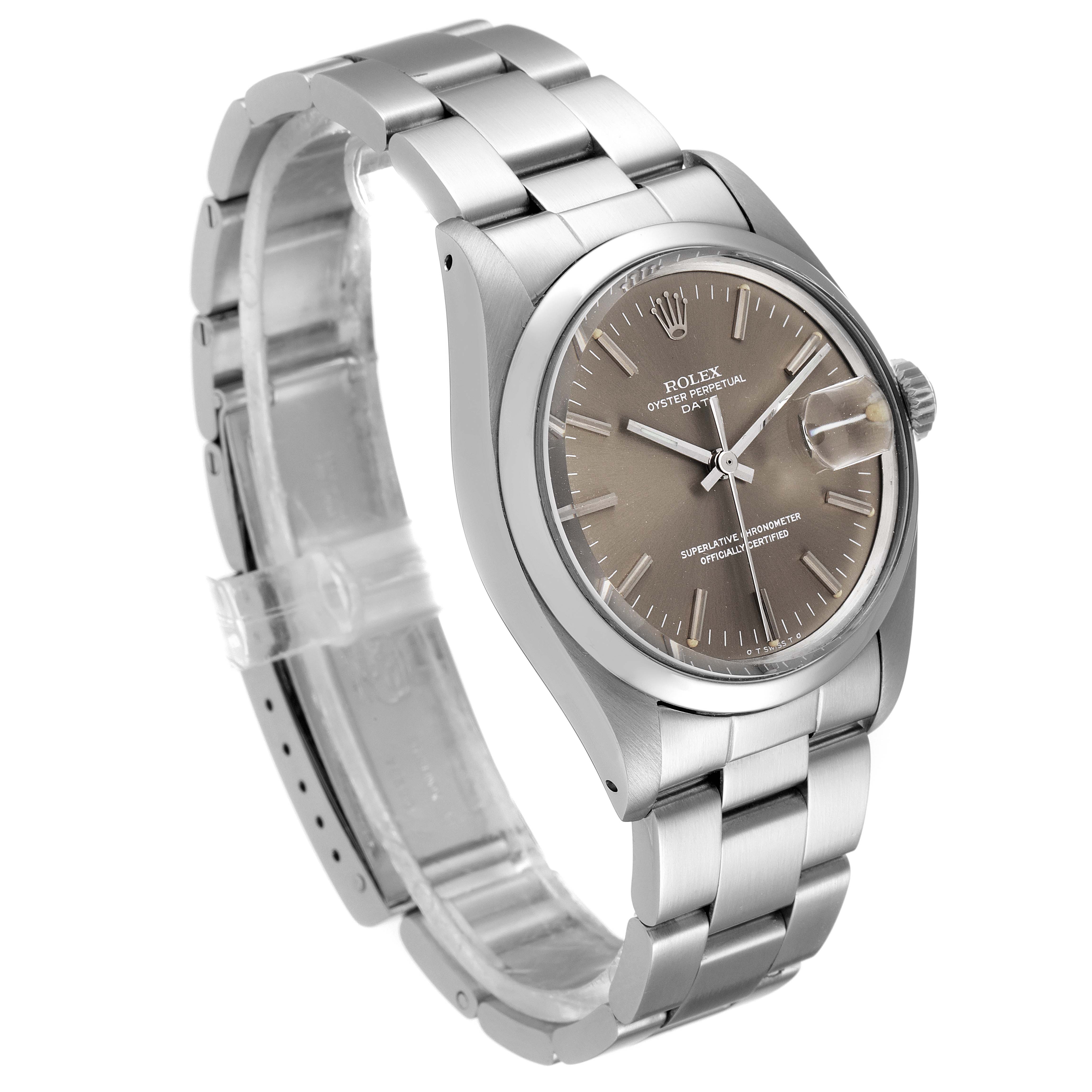 The image shows a side view of the Rolex Vintage Collection 1500 Men's Stainless Steel Grey Dial 1500 Men's Stainless Steel Grey Dial watch, highlighting the face, band, and crown.