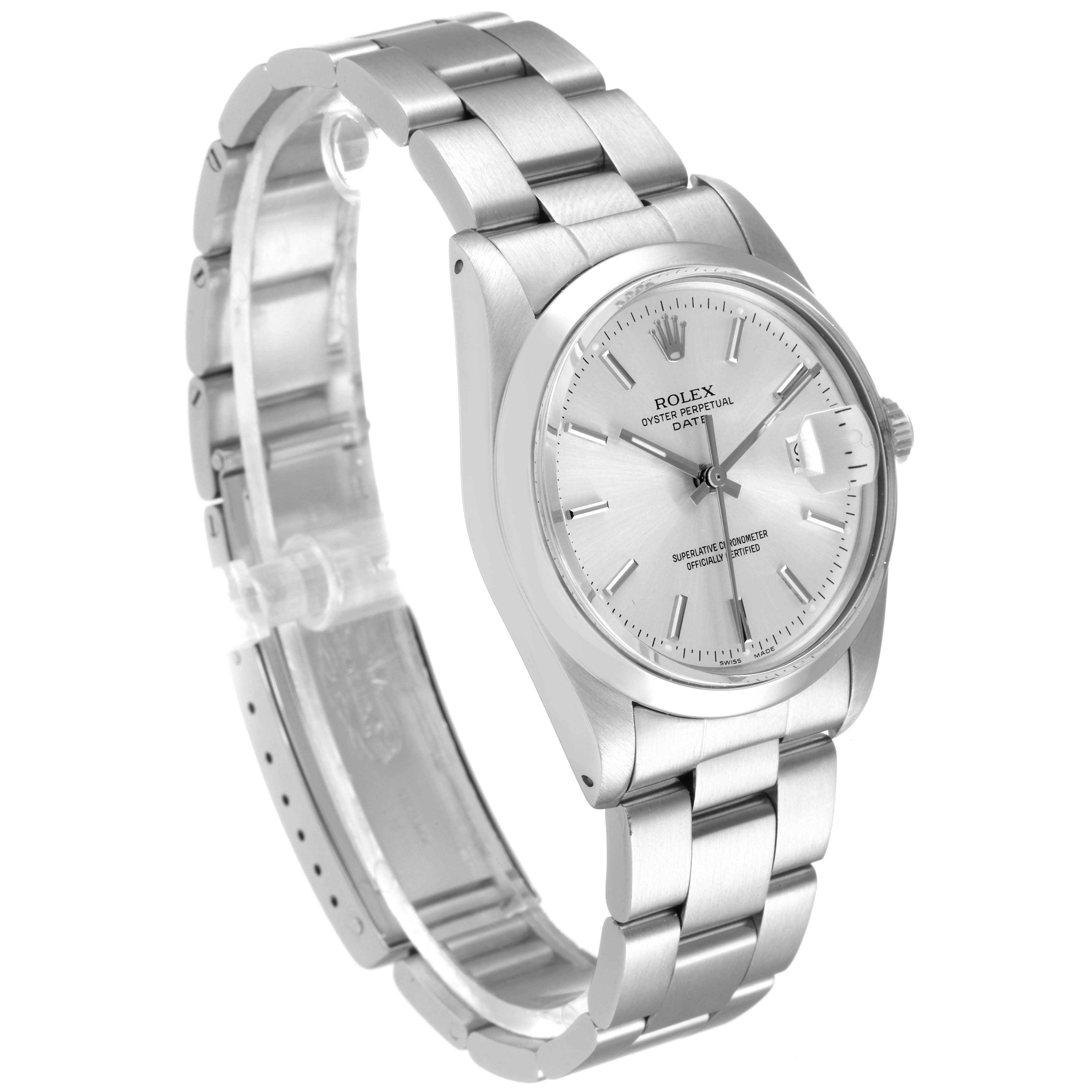 The Rolex Vintage Collection 15000 Men's Stainless Steel Silver Dial 15000 Men's Stainless Steel Silver Dial watch is shown at an angled view, highlighting the face, crown, and stainless steel bracelet.