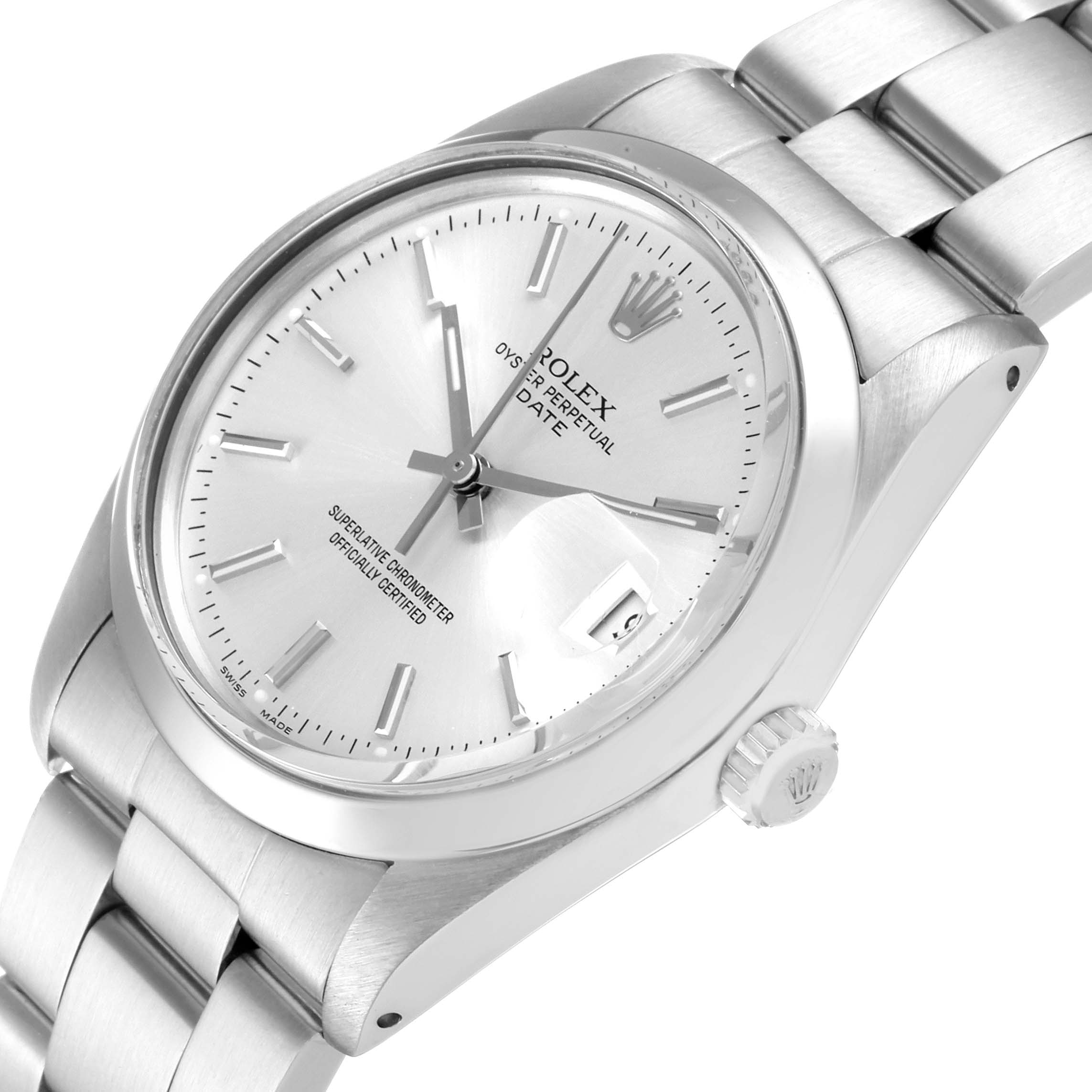 The Rolex Vintage Collection 15000 Men's Stainless Steel Silver Dial 15000 Men's Stainless Steel Silver Dial model is shown from a slightly angled side view, highlighting the face, crown, and bracelet.