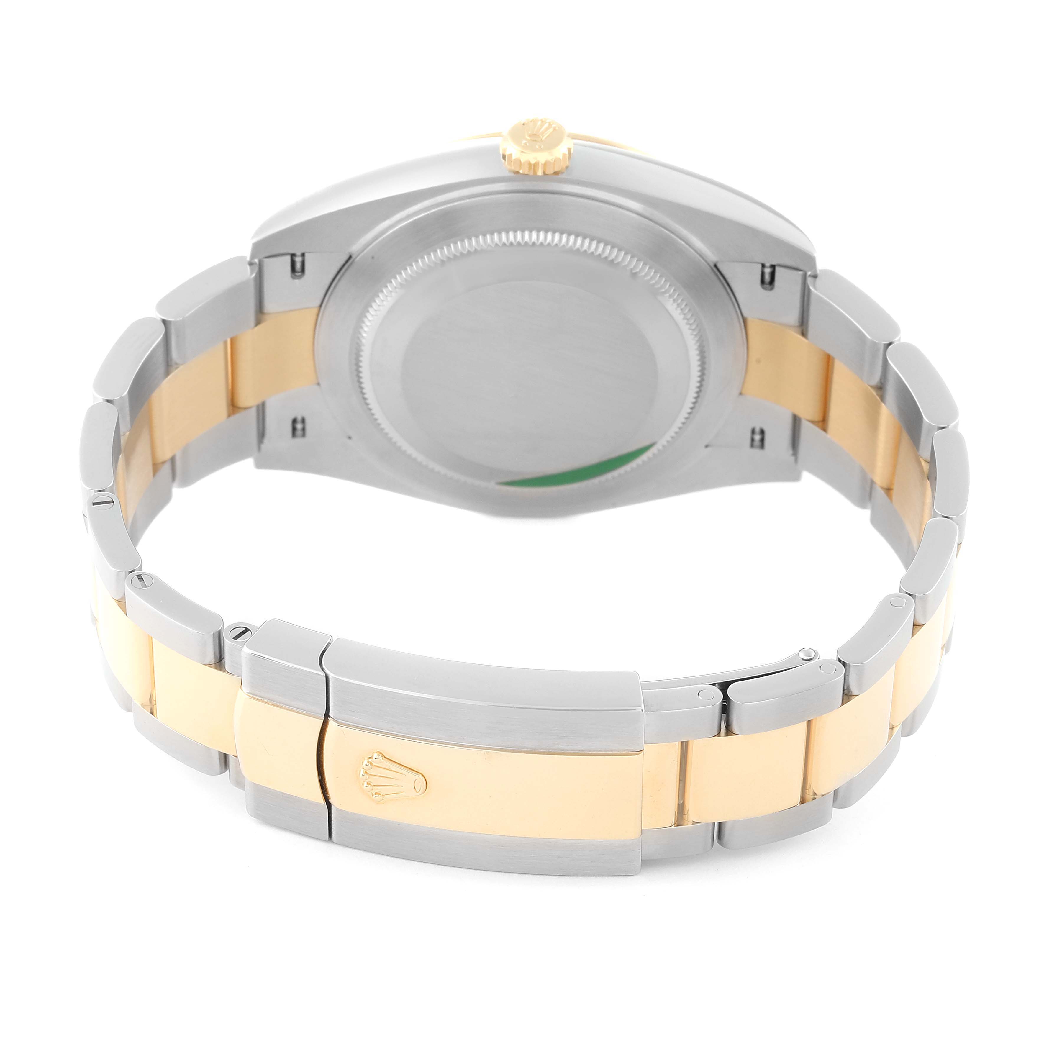 The image shows the back and bracelet of the Rolex Datejust 41 126333 Men's Steel and Gold (two tone) Champagne Dial 126333 Men's Steel and Gold (two tone) Champagne Dial watch with a two-tone metal design.