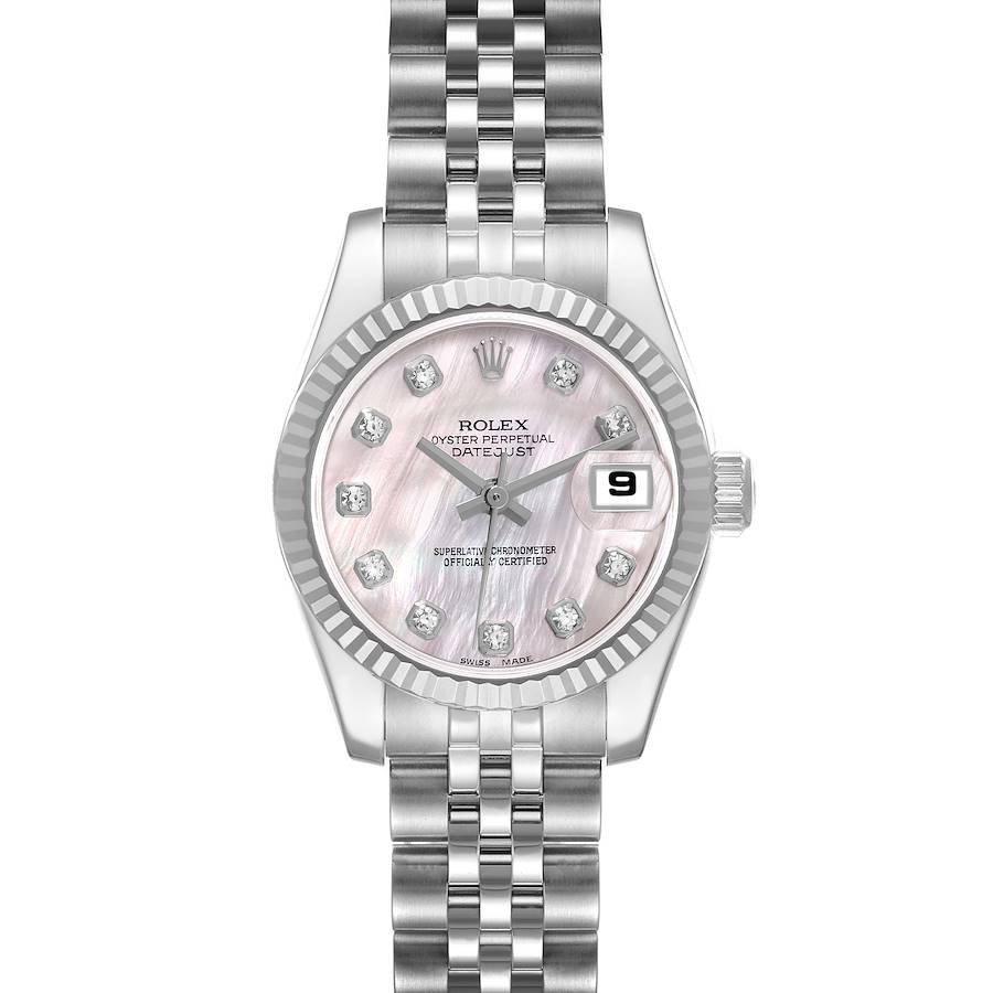Rolex Datejust Mother Of Pearl Diamond Dial Steel White Gold Ladies Watch 179174 SwissWatchExpo