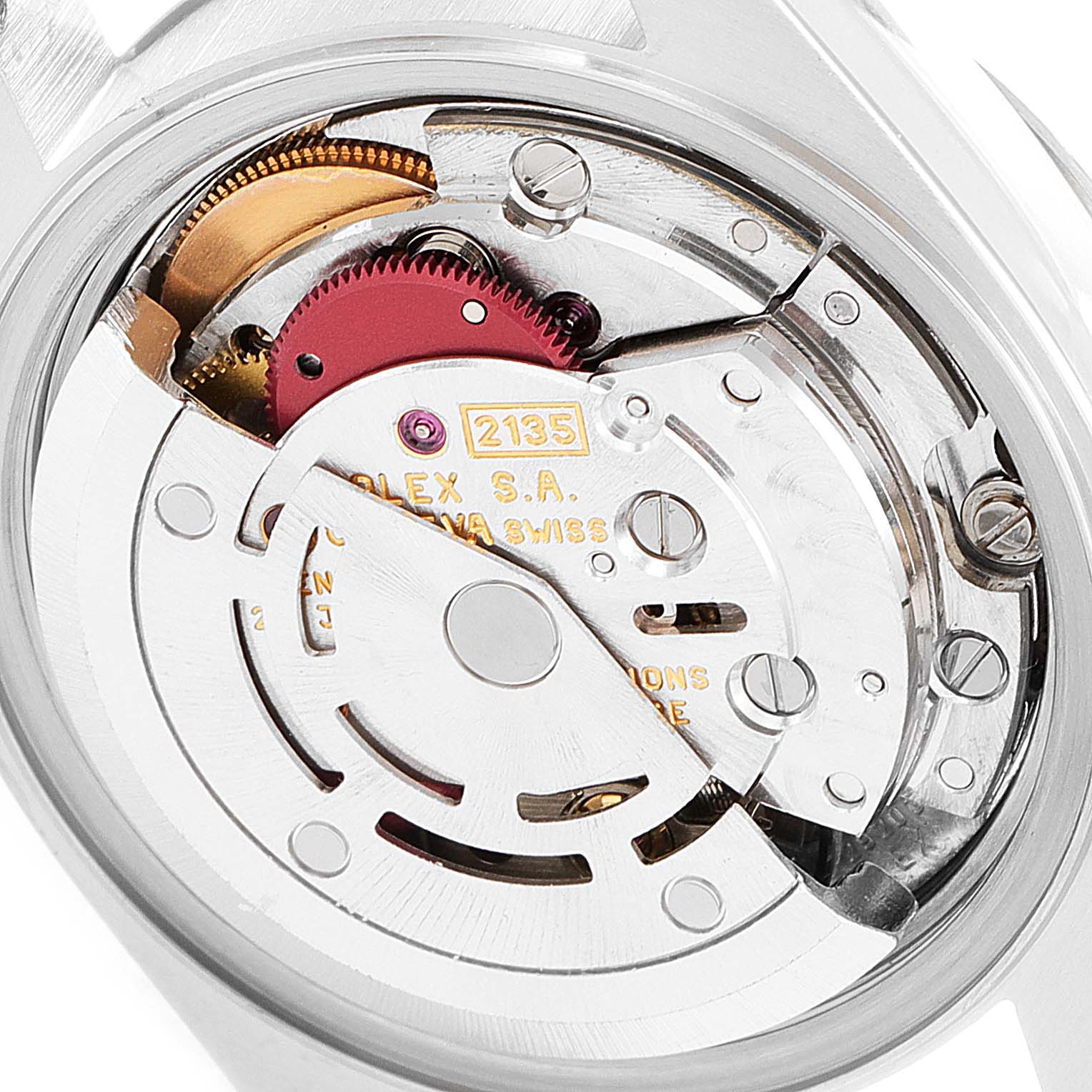 This image shows the intricate mechanical movement of a Rolex Datejust 69174 Women's Stainless Steel Silver Dial 69174 Women's Stainless Steel Silver Dial model viewed from the back.