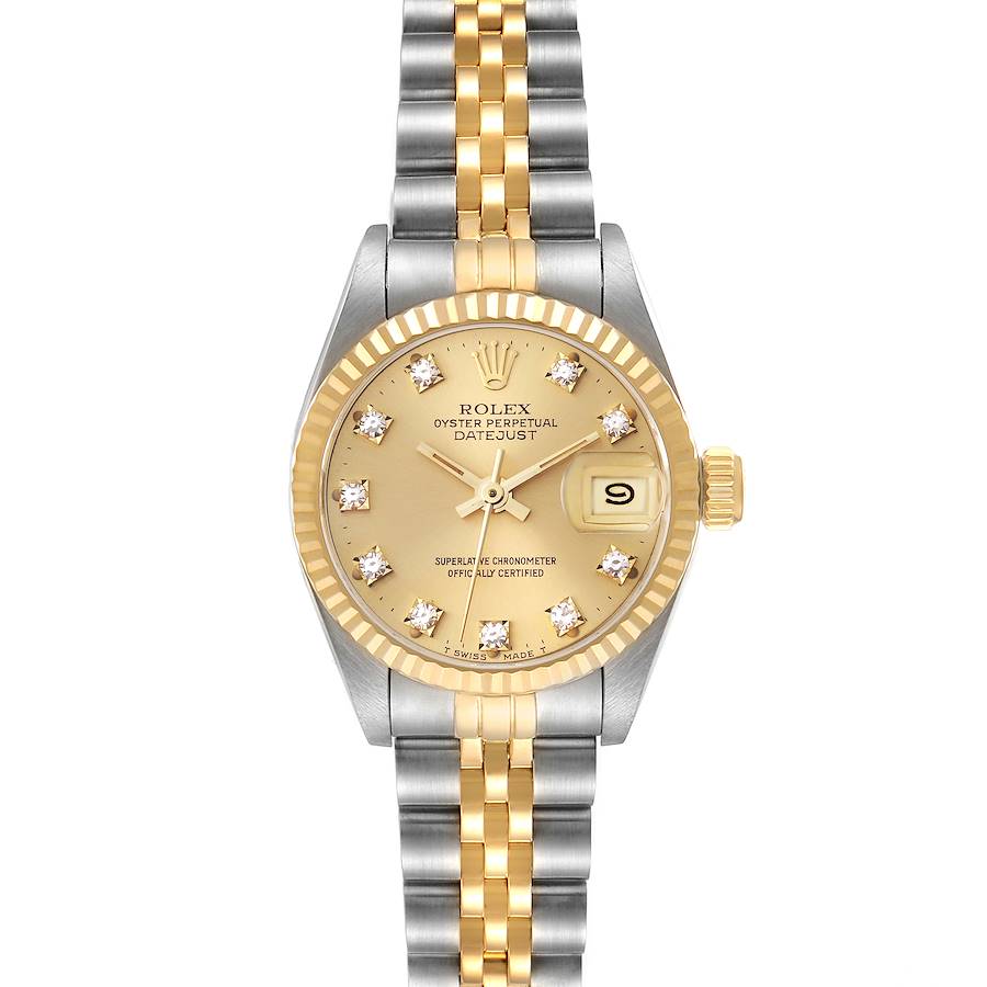 Rolex Datejust Steel Yellow Gold Champagne Diamond Dial Ladies Watch 69173 SwissWatchExpo