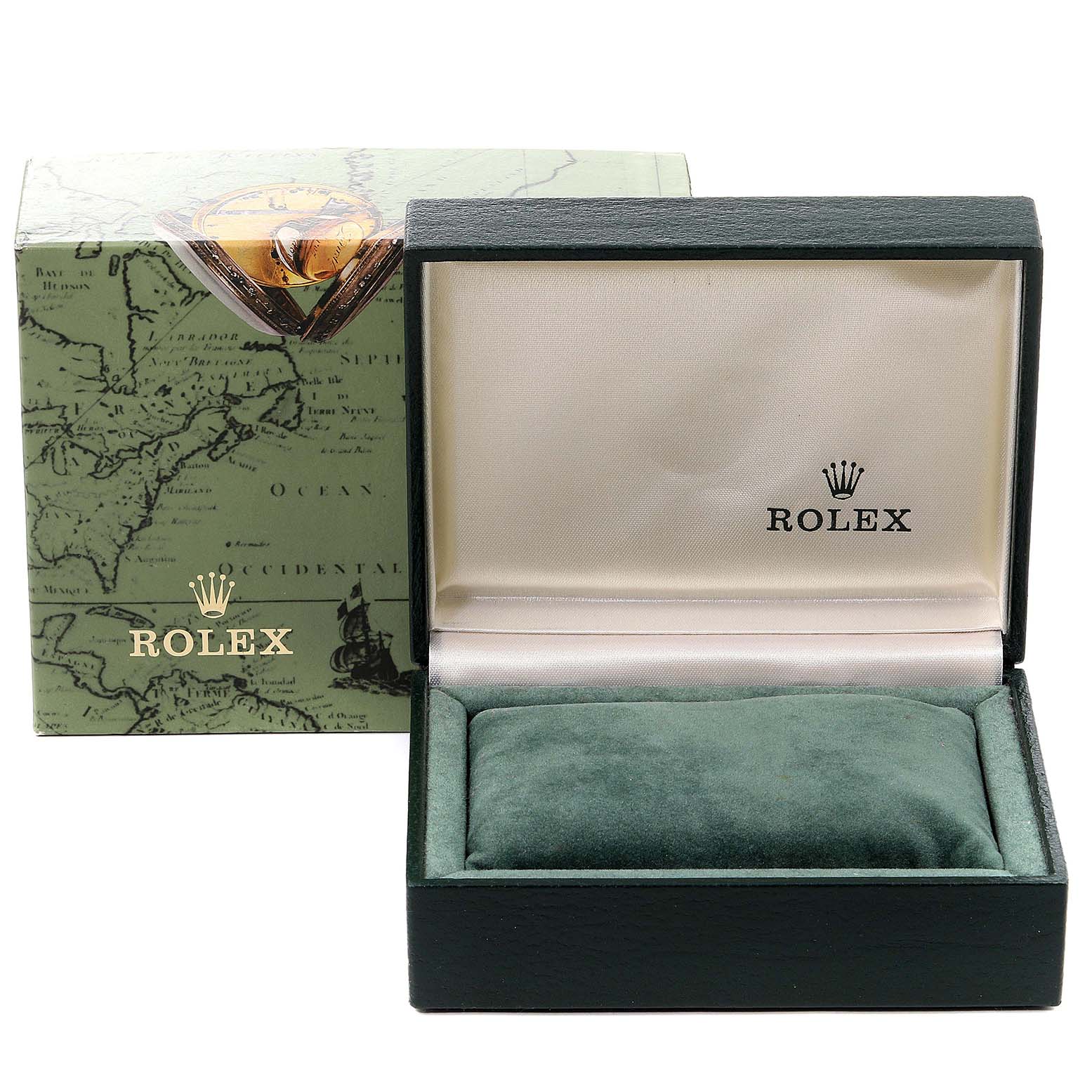 The image shows the opened box and outer packaging for a Rolex Datejust 69173 Women's Steel and Gold (two tone) Champagne Dial 69173 Women's Steel and Gold (two tone) Champagne Dial watch.