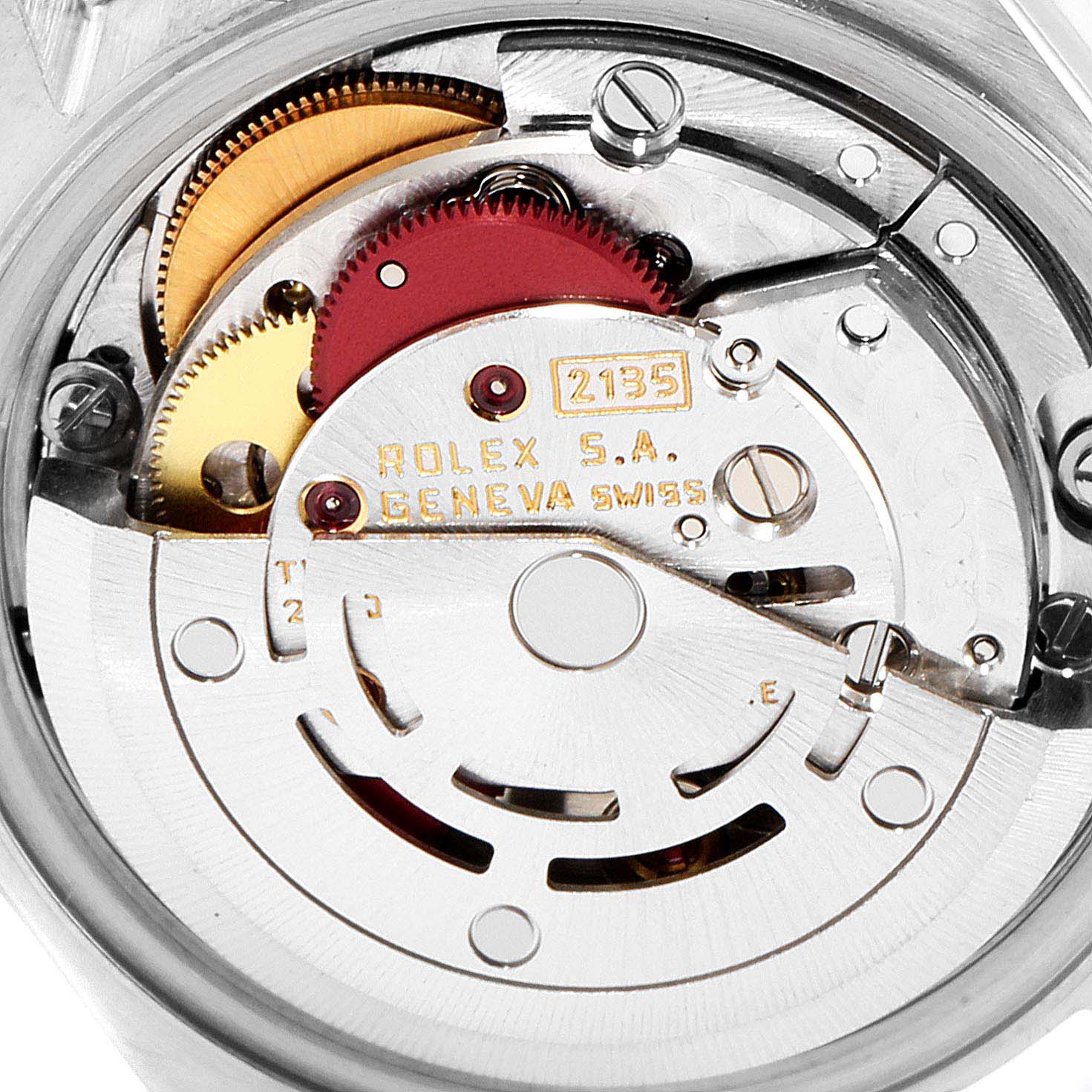 The image shows the internal mechanical movement of a Rolex Datejust 69173 Women's Steel and Gold (two tone) Champagne Dial 69173 Women's Steel and Gold (two tone) Champagne Dial watch, highlighting the intricate gears and components.