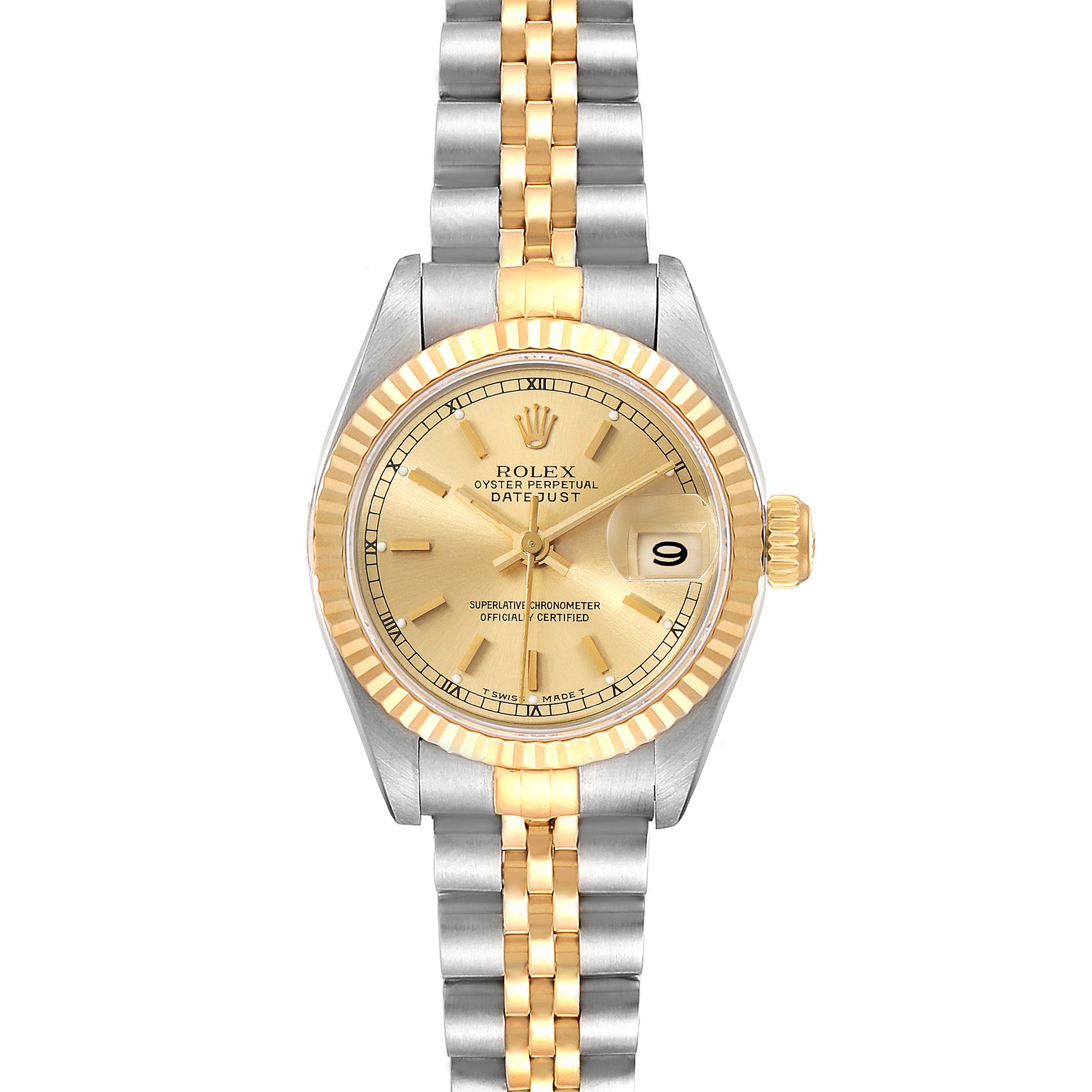 Rolex Datejust Steel Yellow Gold Fluted Bezel Ladies Watch 69173 Box ...