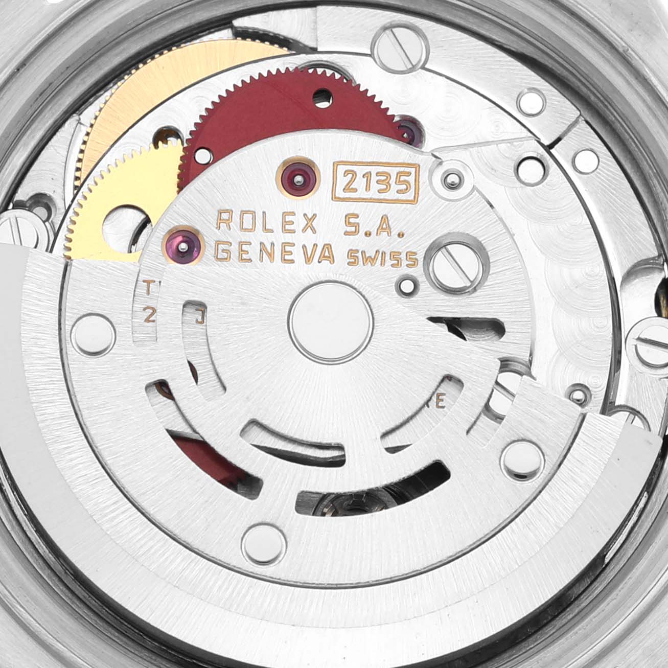 This is an image of the movement mechanism of a Rolex Datejust 69173 Women's Steel and Gold (two tone) White Dial 69173 Women's Steel and Gold (two tone) White Dial watch, showcasing its intricate internal components from a top-down angle.