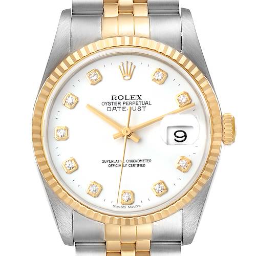 Photo of Rolex Datejust Steel Yellow Gold White Diamond Dial Watch 16233 Box Papers