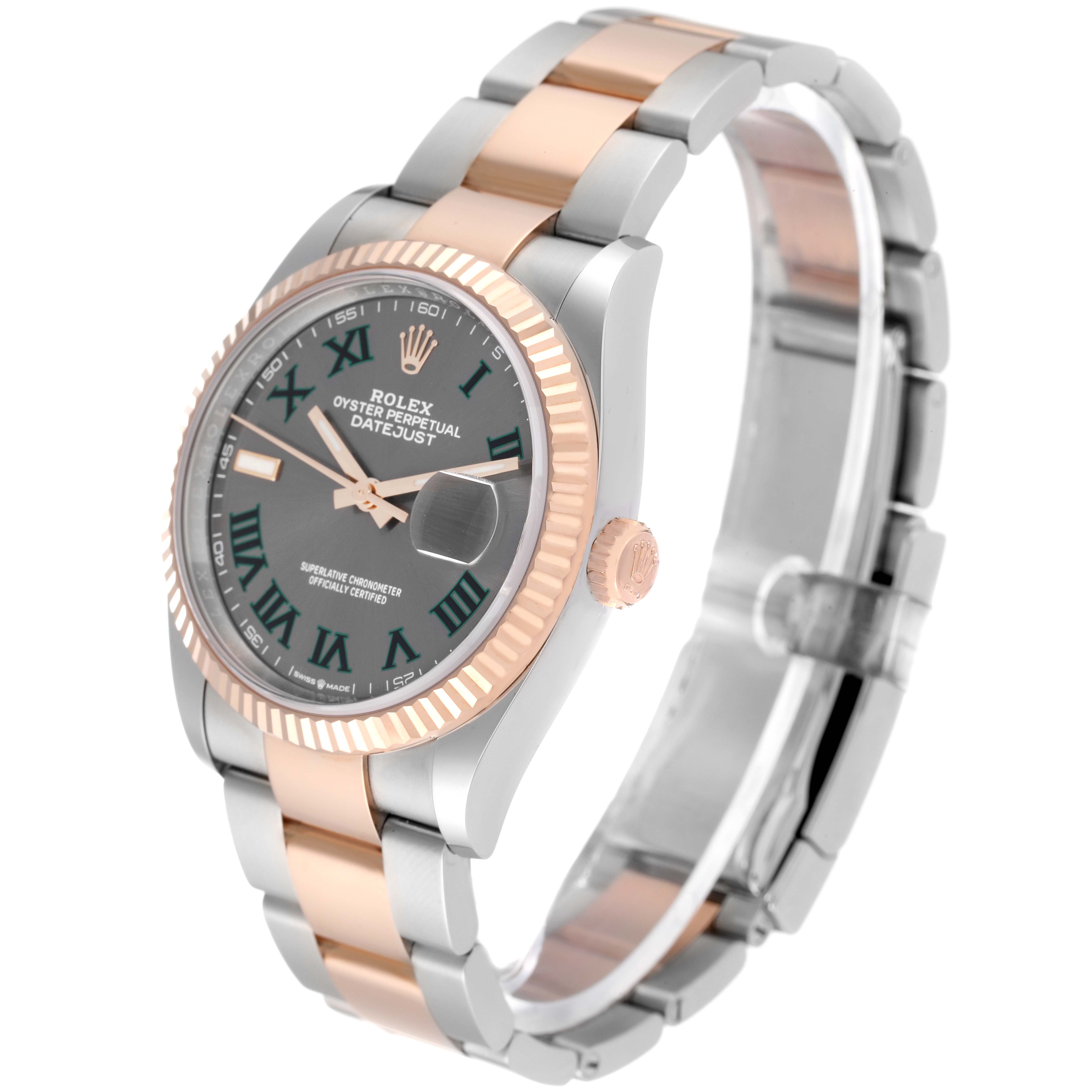 The image shows a Rolex Datejust 126231 Men's Steel and Gold (two tone) Grey Dial 126231 Men's Steel and Gold (two tone) Grey Dial watch at a three-quarter angle, highlighting the face, bezel, crown, and bracelet.