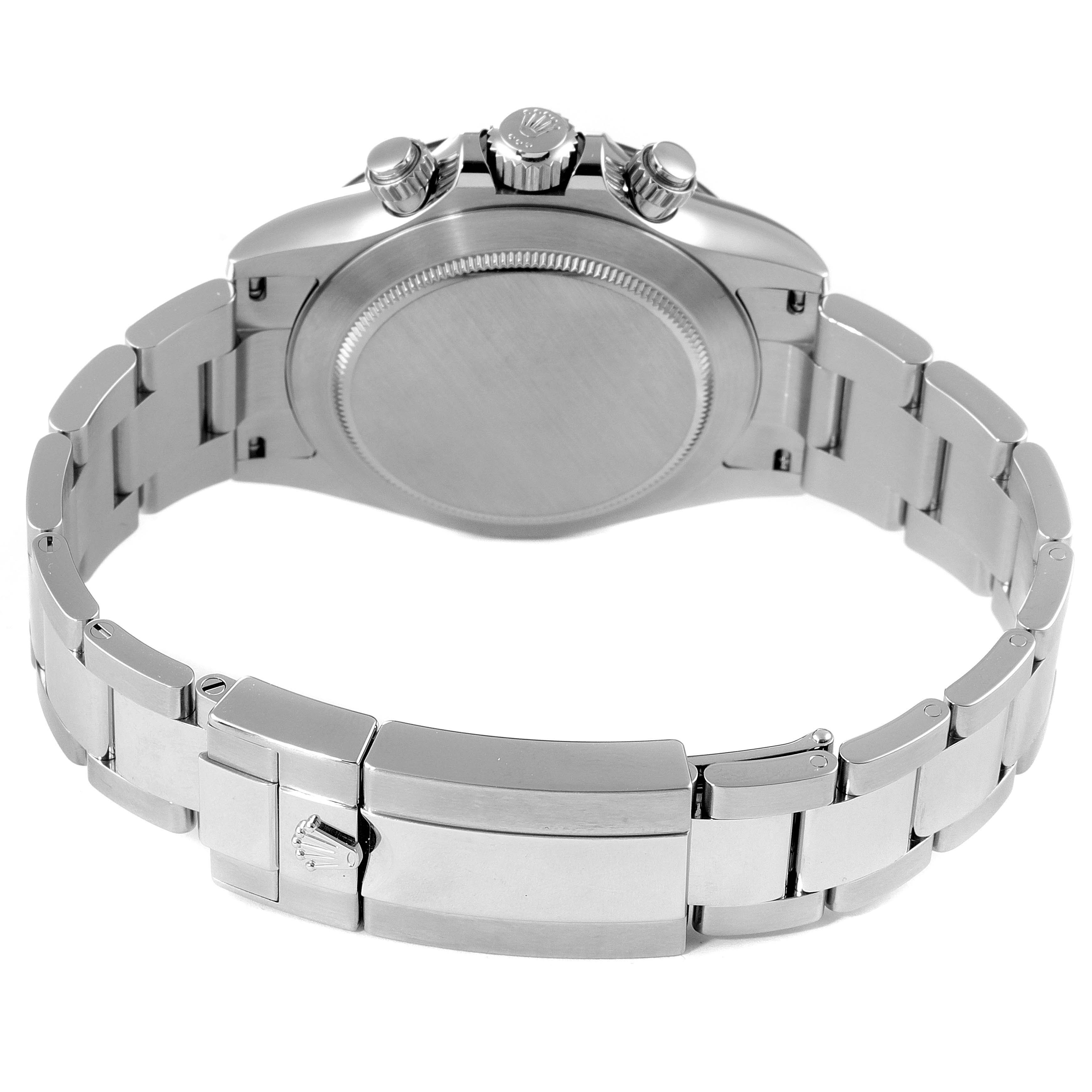 The image shows the back view of a Rolex Daytona 116500 Men's Stainless Steel White Dial 116500 Men's Stainless Steel White Dial watch, highlighting the bracelet and clasp.