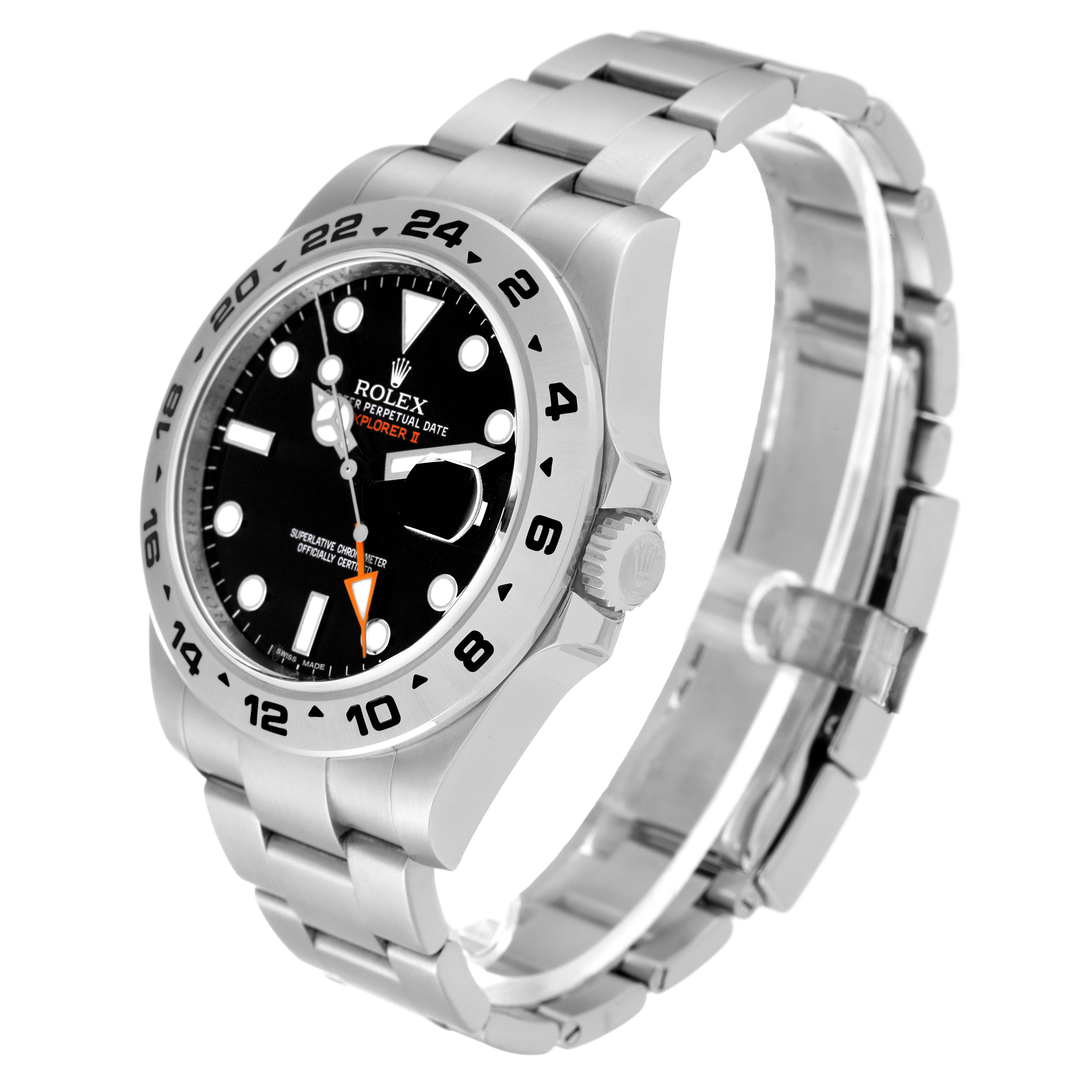 This image shows a three-quarter view of the Rolex Explorer 216570 Men
s Stainless Steel Black Dial 216570 Men
s Stainless Steel Black Dial watch, highlighting the dial, bezel, crown, and bracelet.