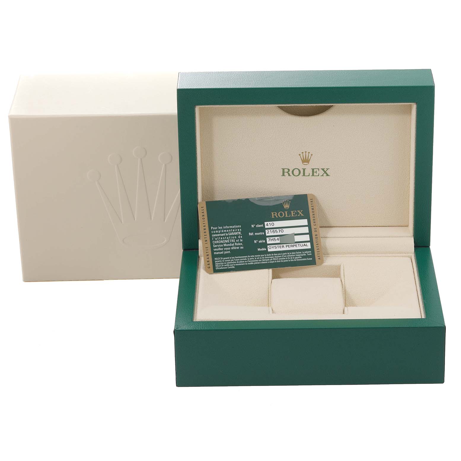 The image shows the packaging and Best Quality
ation card for a Rolex Explorer 216570 Men
s Stainless Steel Black Dial 216570 Men
s Stainless Steel Black Dial watch, including the inner and outer boxes.