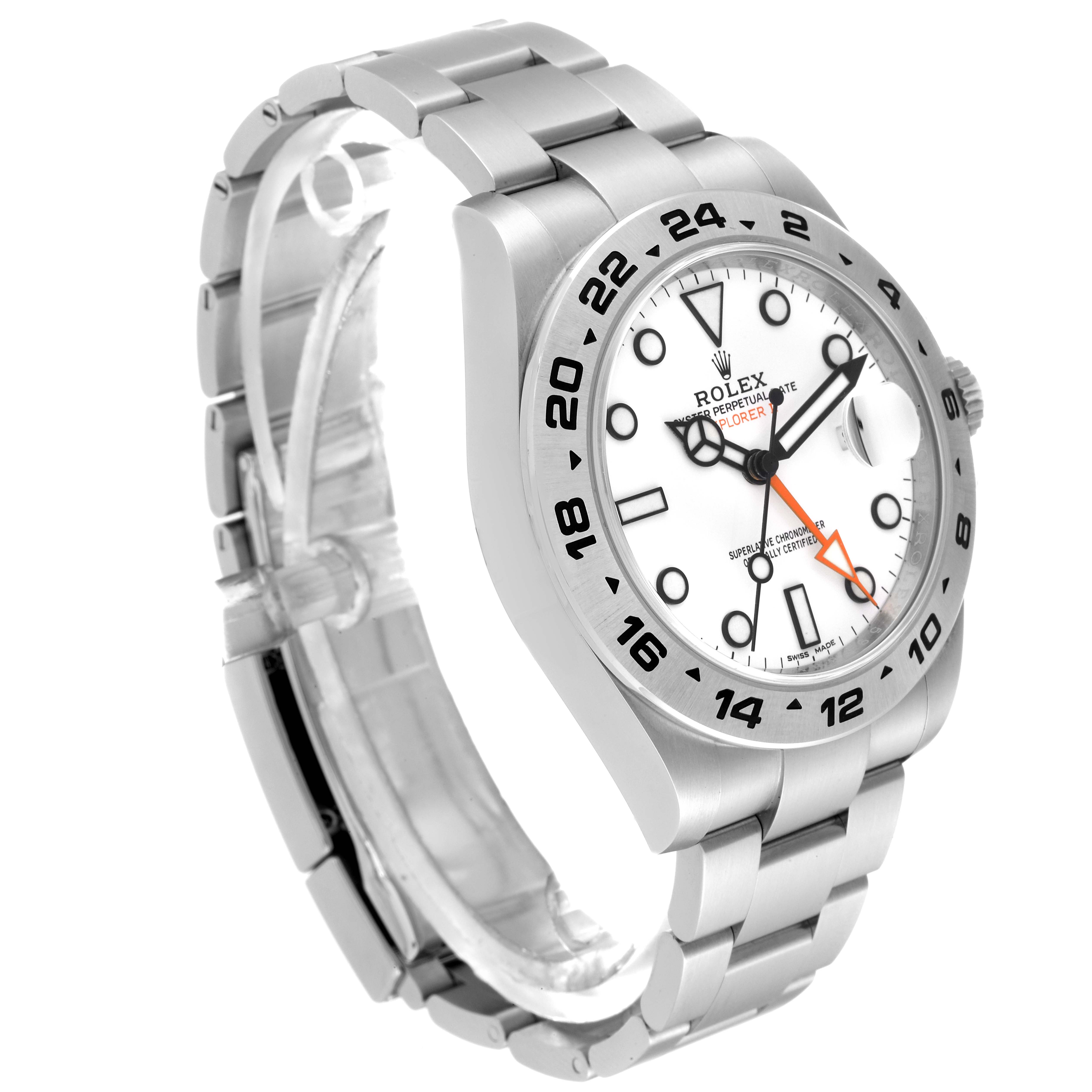 The image shows a Rolex Explorer 216570 Men's Stainless Steel White Dial 216570 Men's Stainless Steel White Dial watch at an oblique angle, highlighting its face, bezel, and bracelet.