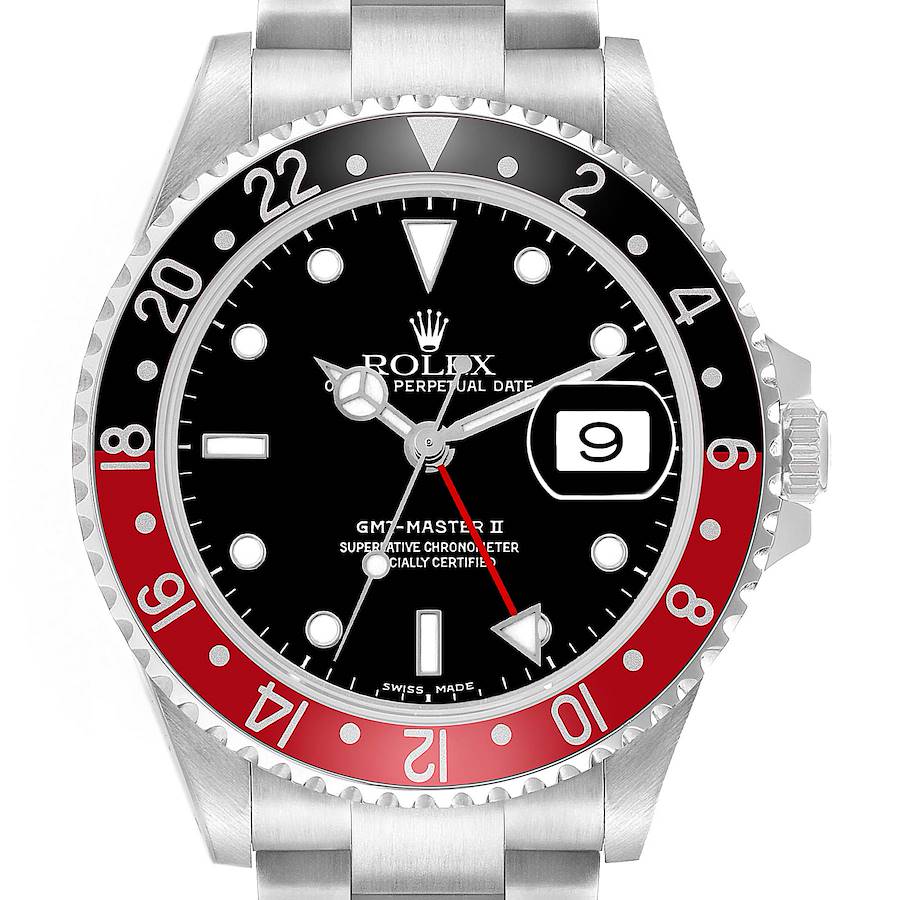 The Rolex GMT-Master 16710 Men's Stainless Steel Black Dial II is shown from the front, displaying the bezel, dial, hands, and date window.