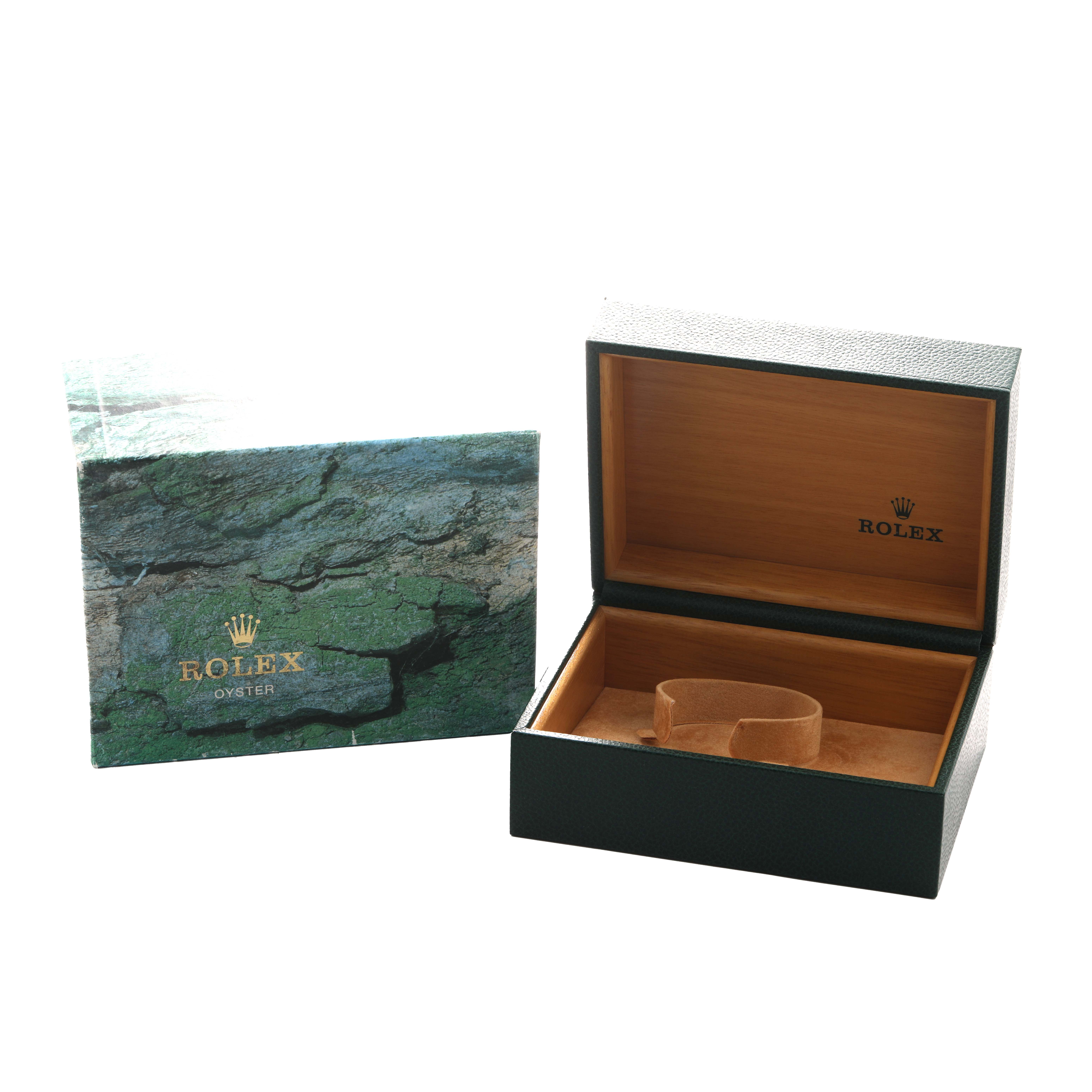 The image shows an opened Rolex GMT-Master 16710 Men's Stainless Steel Black Dial watch box with its outer cardboard sleeve, displaying the interior lining.