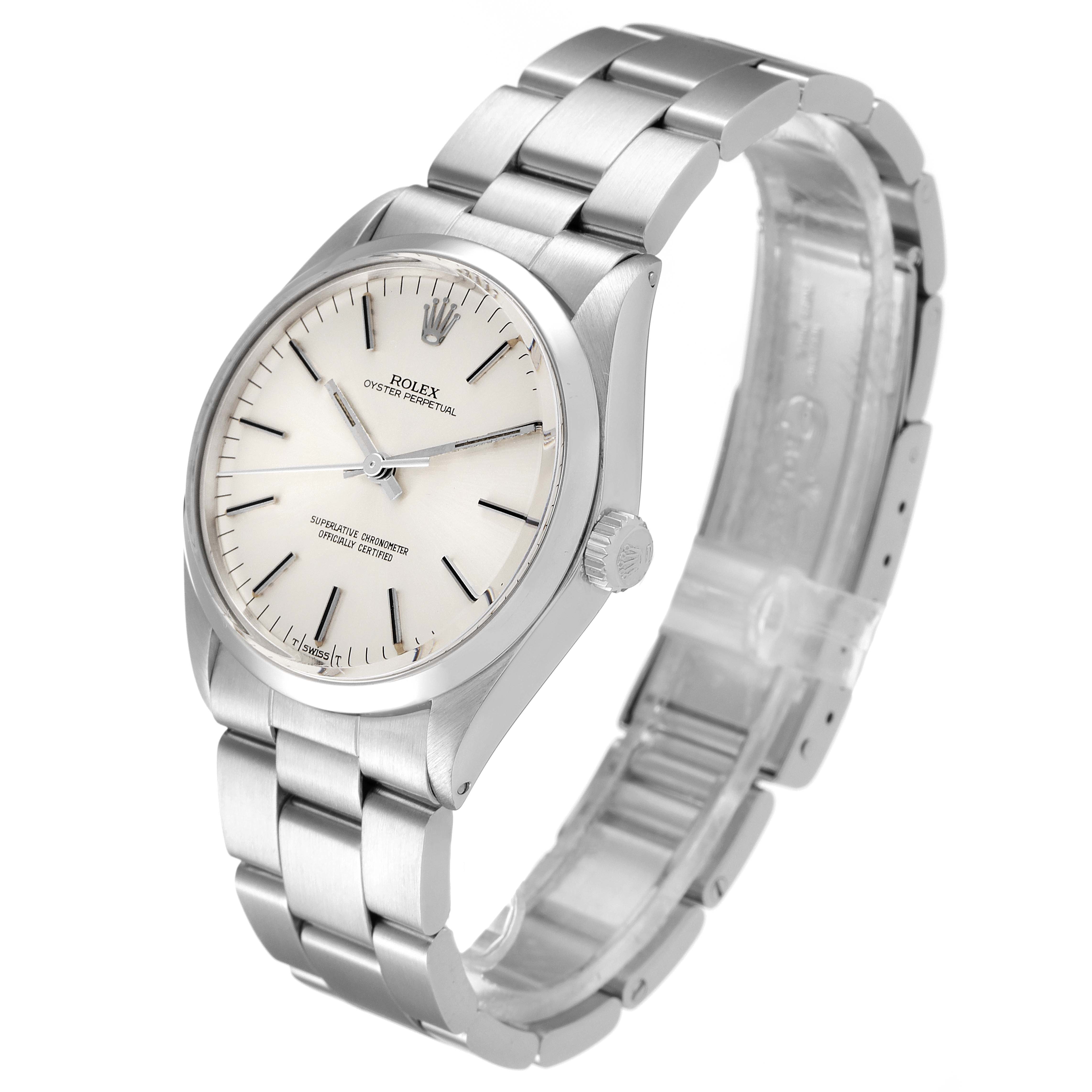 The Rolex Vintage Collection 1002 Men's Stainless Steel Silver Dial 1002 Men's Stainless Steel Silver Dial watch is shown at a three-quarter angle highlighting the dial, crown, and stainless steel bracelet.