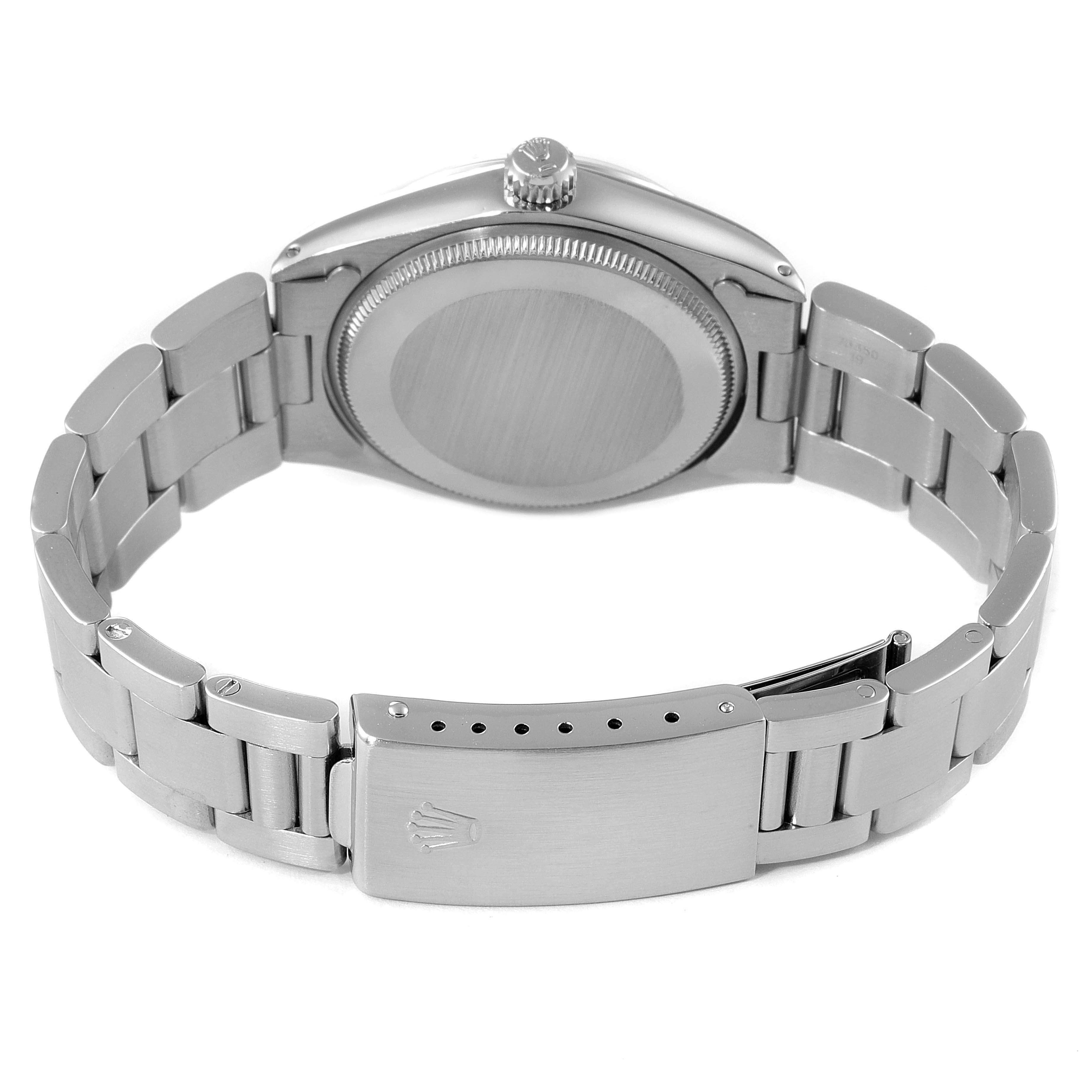 The image shows the back case and bracelet of the Rolex Vintage Collection 1002 Men's Stainless Steel Silver Dial 1002 Men's Stainless Steel Silver Dial model from a rear angle with the clasp open.