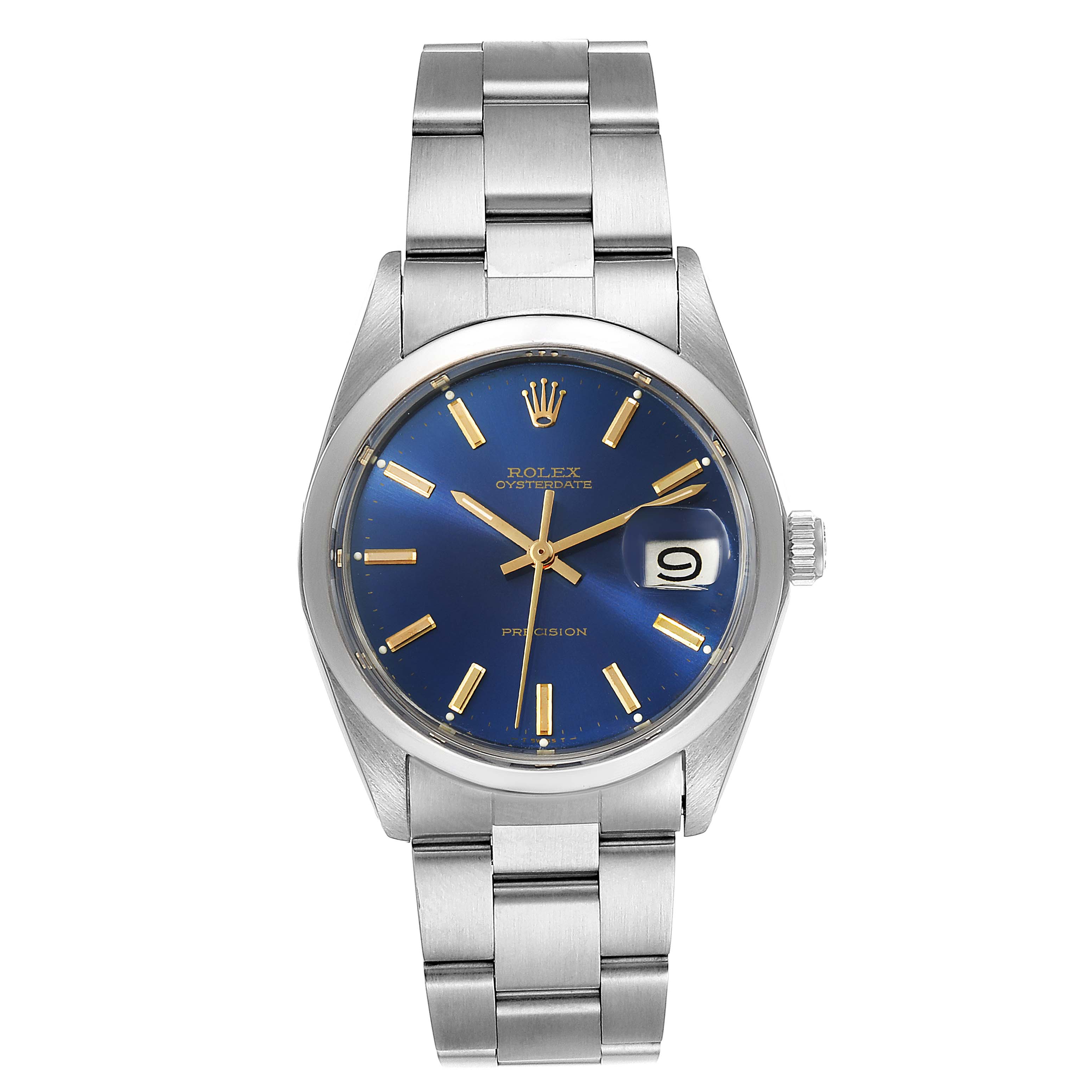 The Rolex Vintage Collection 6694 Men's Stainless Steel Blue Dial 6694 Men's Stainless Steel Blue Dial watch is shown from the front, displaying its face, strap, and crown.