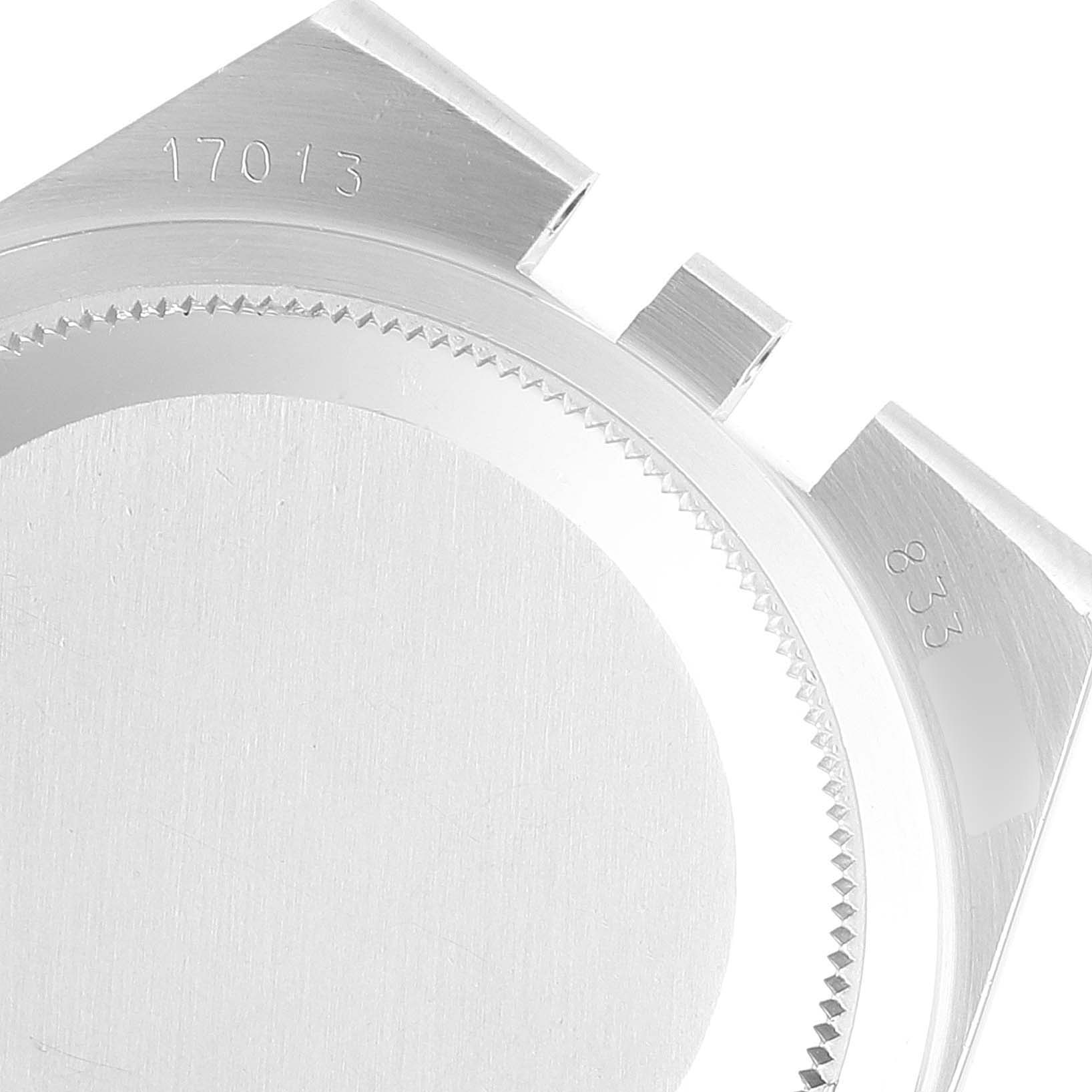 The image shows a close-up of the back case of a Rolex Oysterquartz 17013 Men's Steel and Gold (two tone) Champagne Dial 17013 Men's Steel and Gold (two tone) Champagne Dial watch, including part of its lugs and model number engraving.