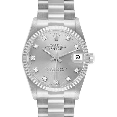 Photo of Rolex President Datejust Midsize White Gold Diamond Watch 68279 Box Papers