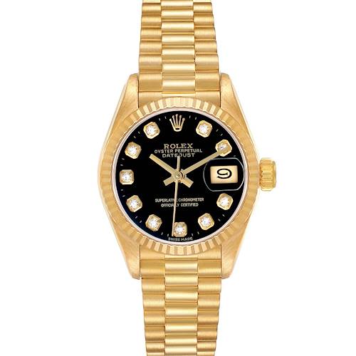Photo of Rolex President Datejust Yellow Gold Black Diamond Ladies Watch 69178