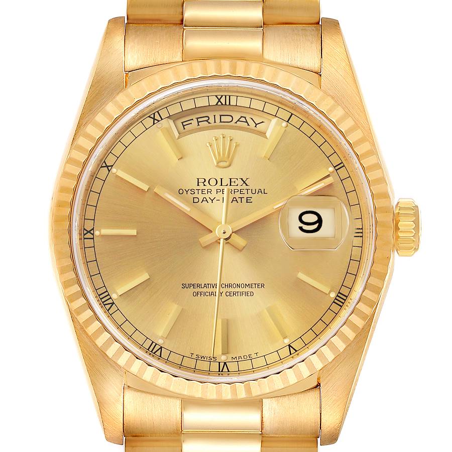 Rolex President Day-Date Yellow Gold Champagne Dial Watch 18238 NOS Unworn SwissWatchExpo