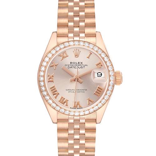 Photo of Rolex President Rose Gold Pink Roman Dial Diamond Ladies Watch 279135