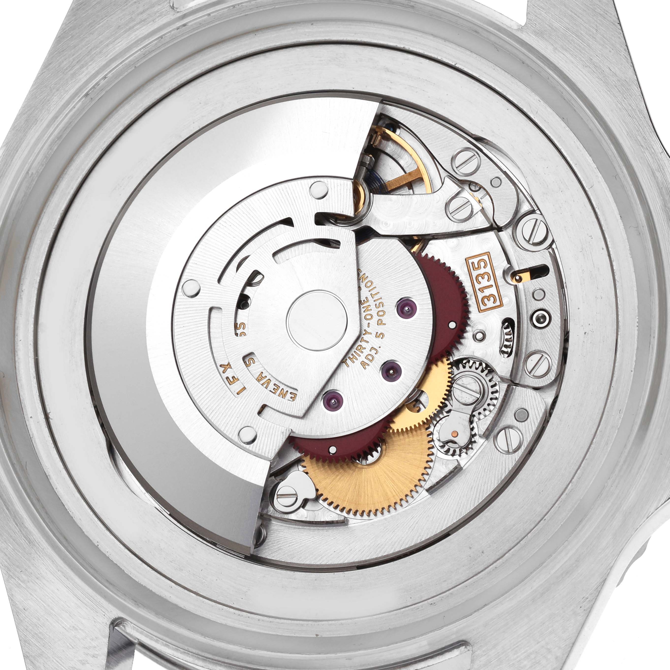 The image shows the back view of a Rolex Sea-Dweller 116660 Men's Stainless Steel Blue Dial, revealing its intricate inner movement mechanism.