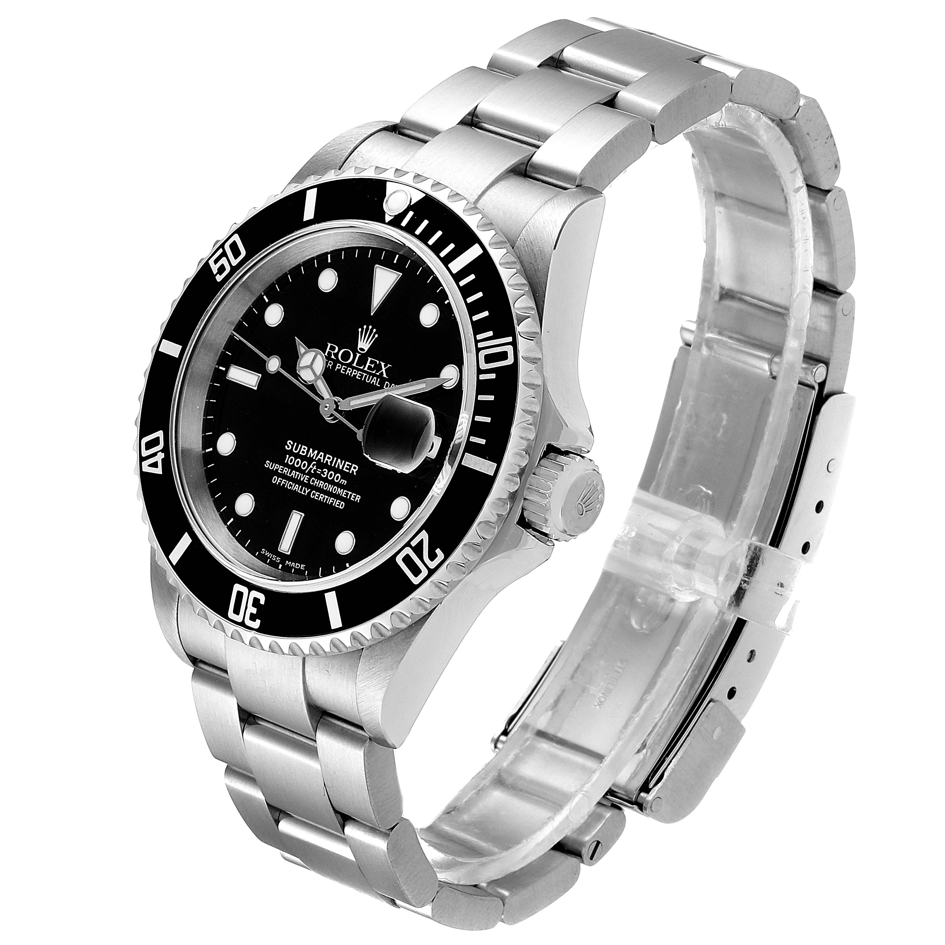 The image shows a Rolex Submariner 16610 Men's Stainless Steel Black Dial 16610 Men's Stainless Steel Black Dial watch at a three-quarter angle, highlighting its bezel, dial, and bracelet.