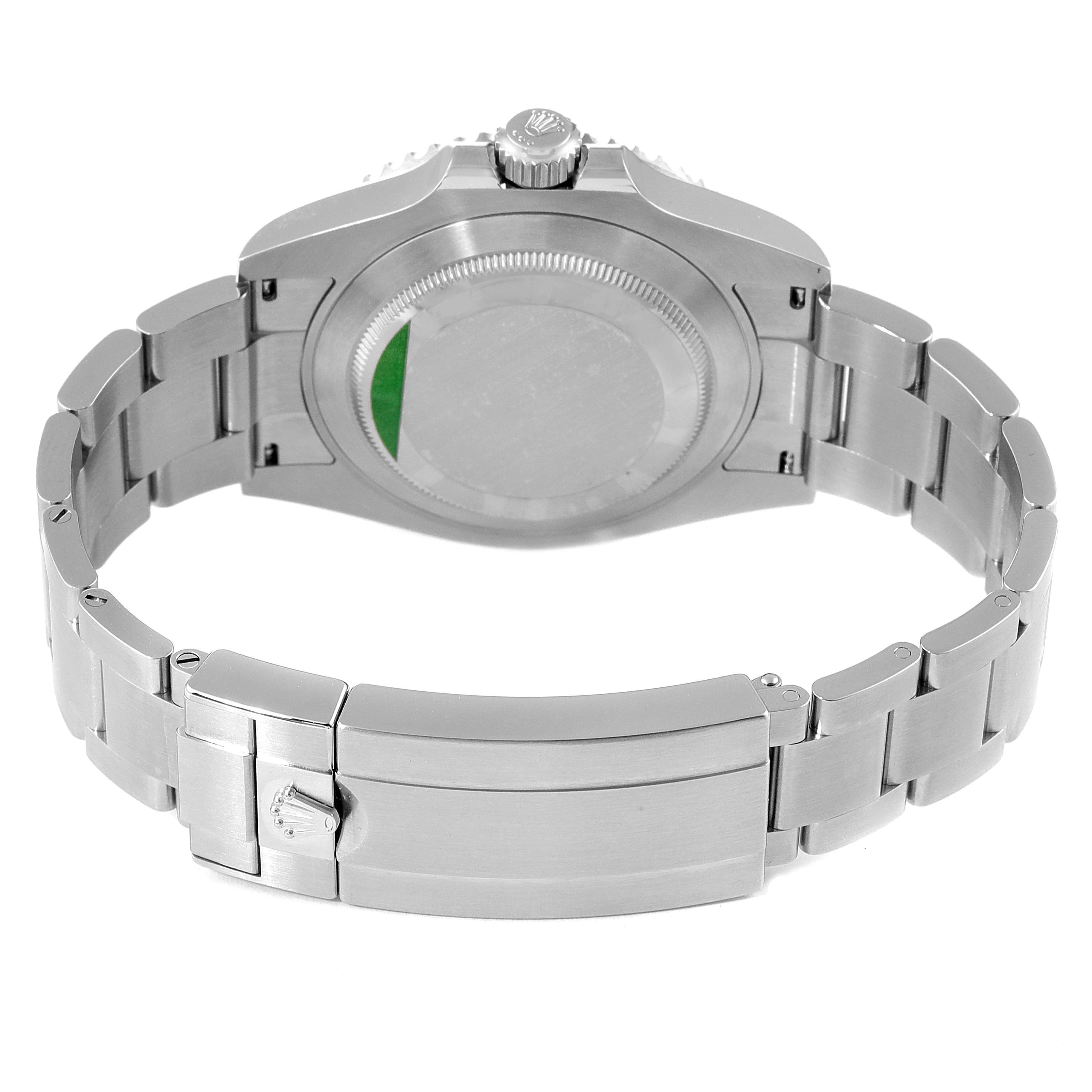 This image shows the back case, crown, bracelet, and clasp of a Rolex Submariner 124060 Men's Stainless Steel Black Dial 124060 Men's Stainless Steel Black Dial watch from a rear angle.