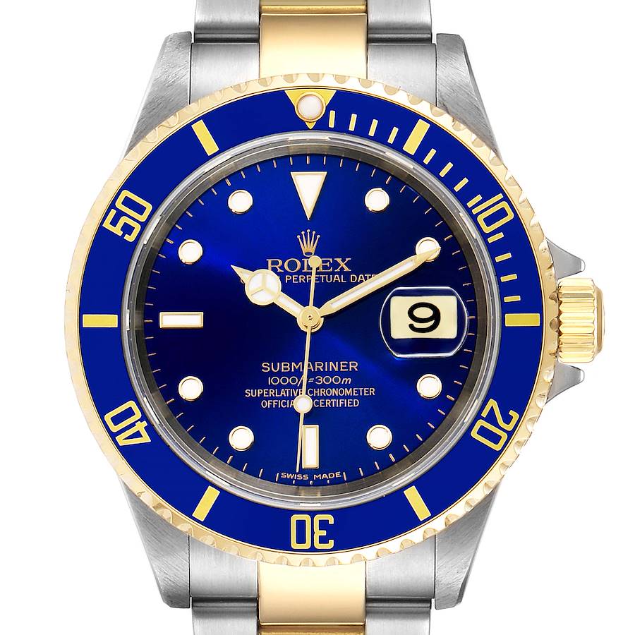 Rolex Submariner Blue Dial Steel Yellow Gold Mens Watch 16613 Box SwissWatchExpo