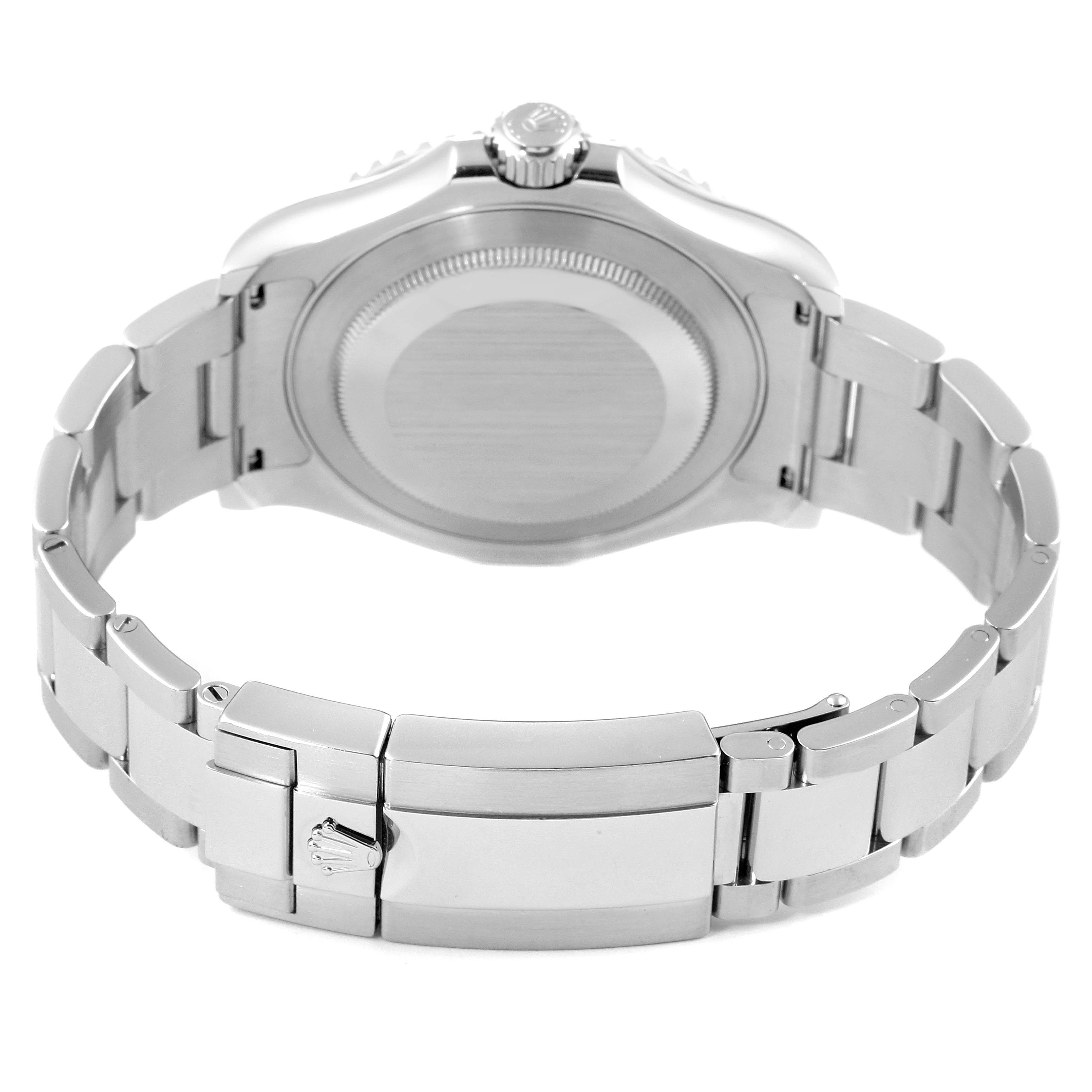 The image shows the back case and bracelet clasp of a Rolex Yacht-Master 116622 Men's Stainless Steel Blue Dial 116622 Men's Stainless Steel Blue Dial watch from a rear angle.