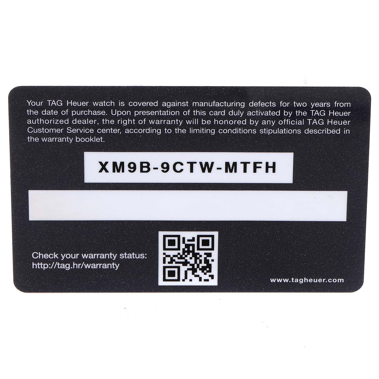 The image shows the warranty card of a Tag Heuer Link WBC1391.BH0745 Women's Ceramic Mother of Pearl Dial WBC1391.BH0745 Women's Ceramic Mother of Pearl Dial model watch, with the warranty details and a QR code visible.