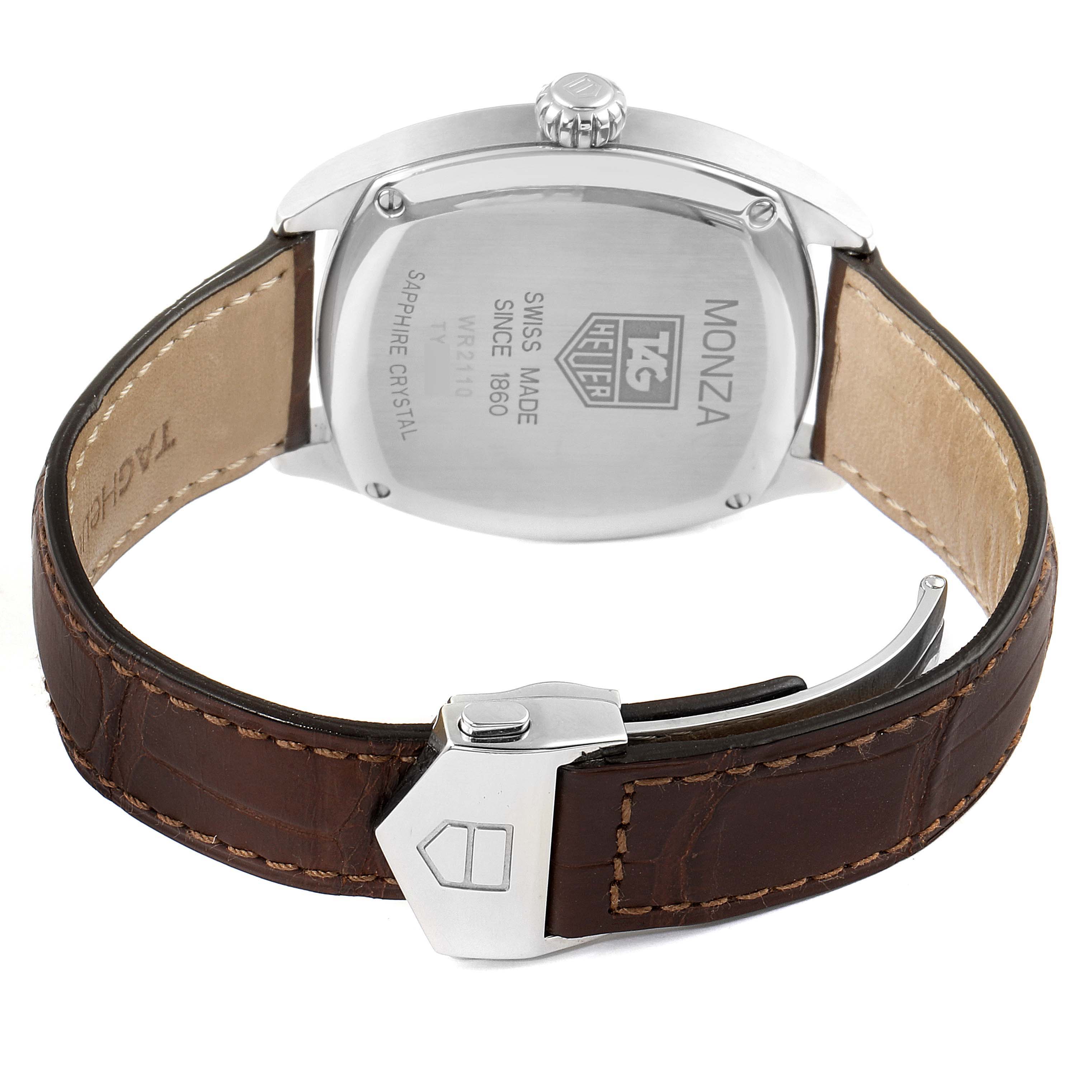 The image shows the back and clasp of a Tag Heuer Monza WR2110.FC6164 Men
s Stainless Steel Black Dial WR2110.FC6164 Men
s Stainless Steel Black Dial watch.