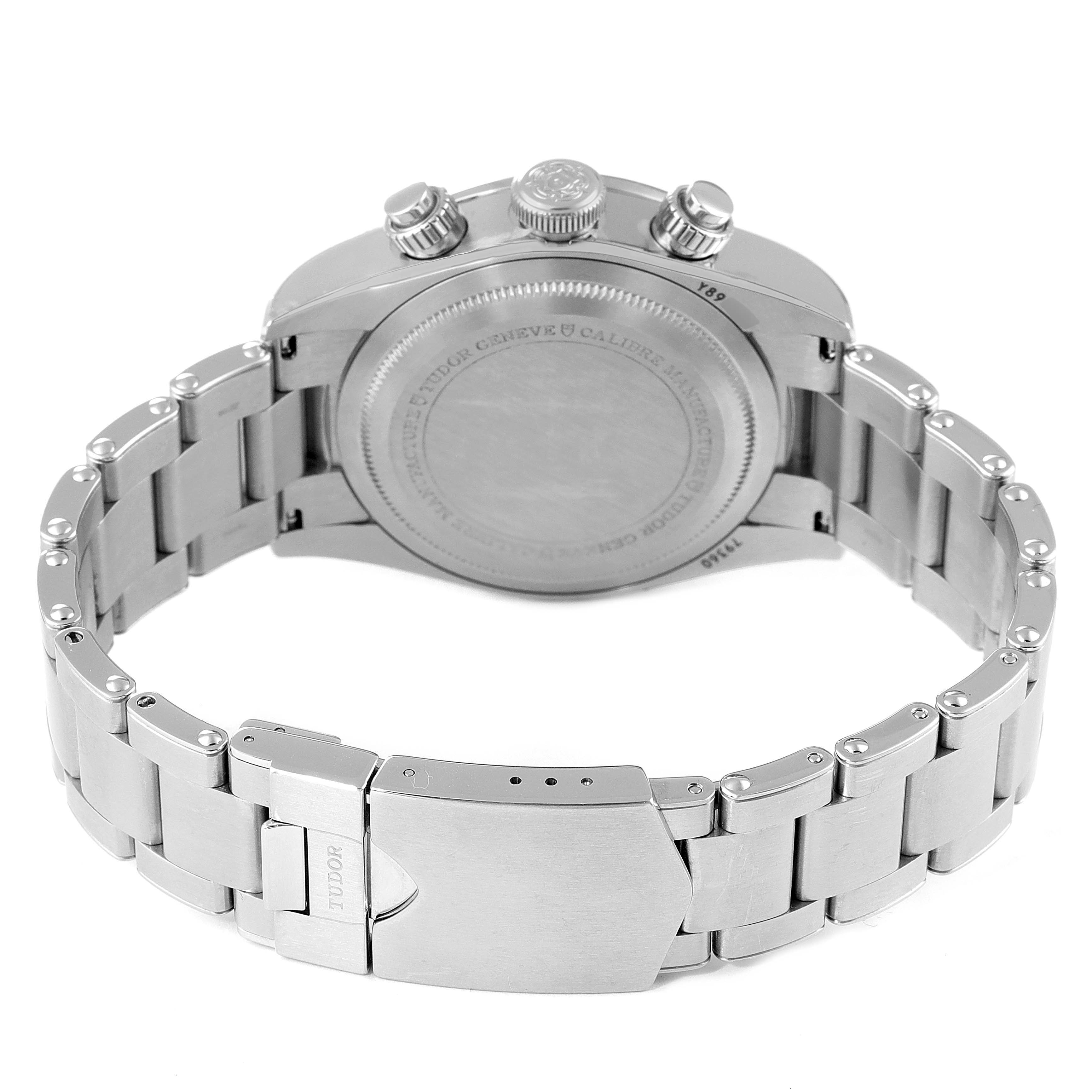 The image shows the back case and stainless steel bracelet of the Tudor Heritage Black Bay 79360N Men's Stainless Steel Black Dial 79360N Men's Stainless Steel Black Dial watch from a rear angle.