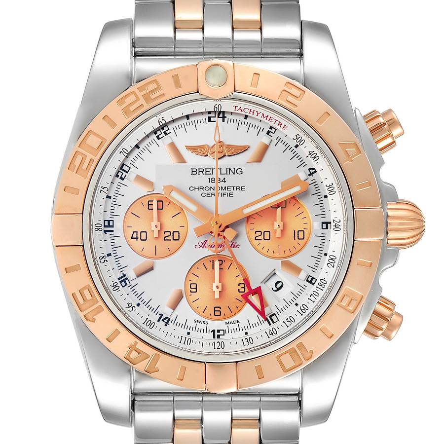 Breitling Chronomat Evolution 44 GMT Steel Rose Gold Mens Watch CB0420 Box SwissWatchExpo