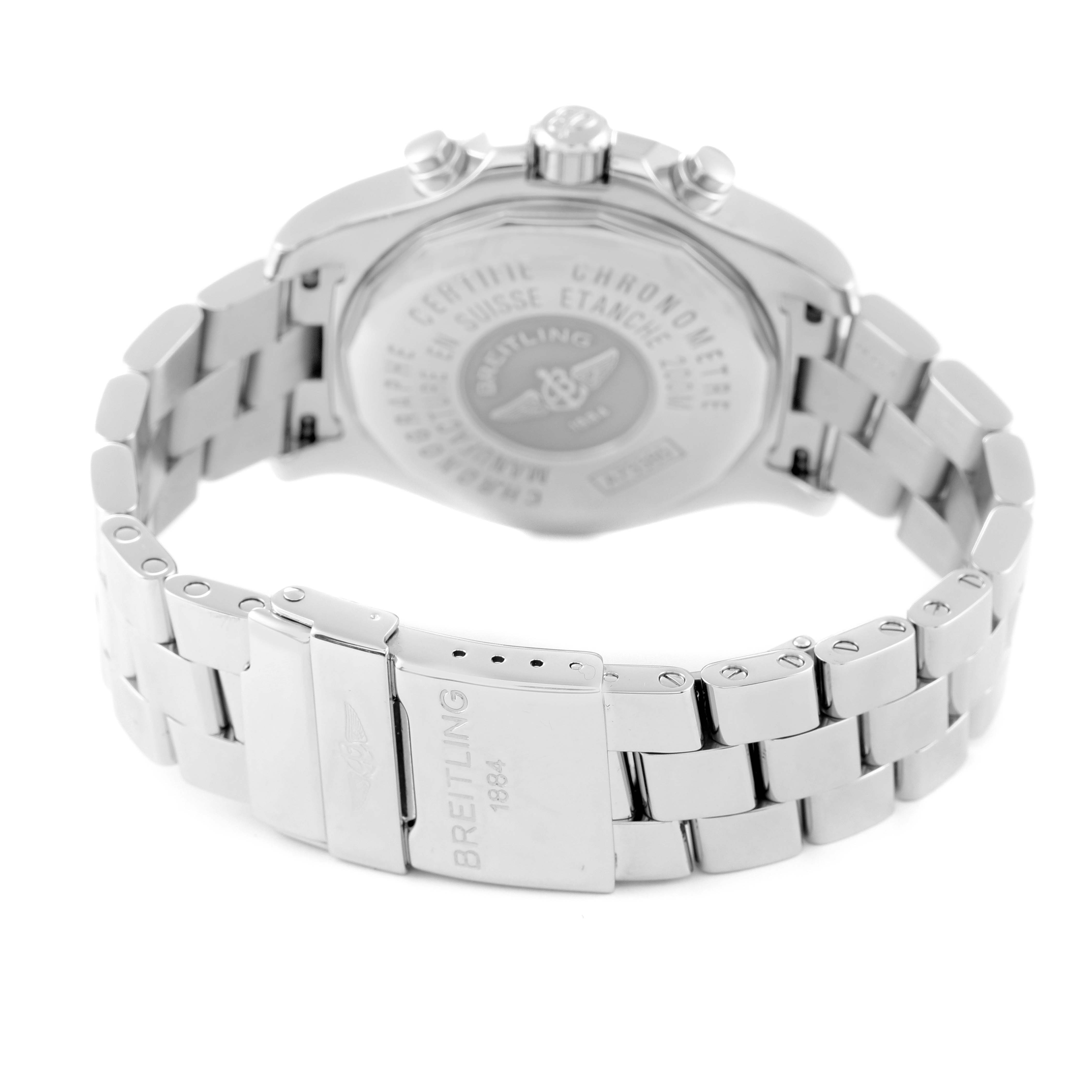 The image shows the back case and bracelet of a Breitling Colt A73380 Men's Stainless Steel White Dial A73380 Men's Stainless Steel White Dial watch, viewed from the rear angle.
