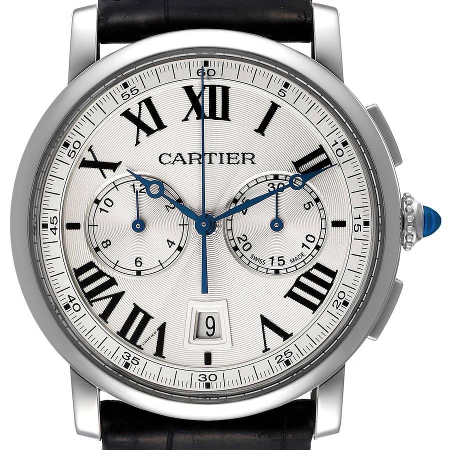 Cartier Rotonde Chronograph Silver Dial Steel Mens Watch WSRO0002 Box Papers SwissWatchExpo
