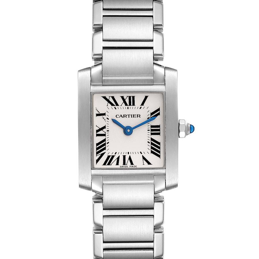 Cartier Tank Francaise Silver Dial Blue Hands Ladies Watch W51008Q3 Box Papers SwissWatchExpo
