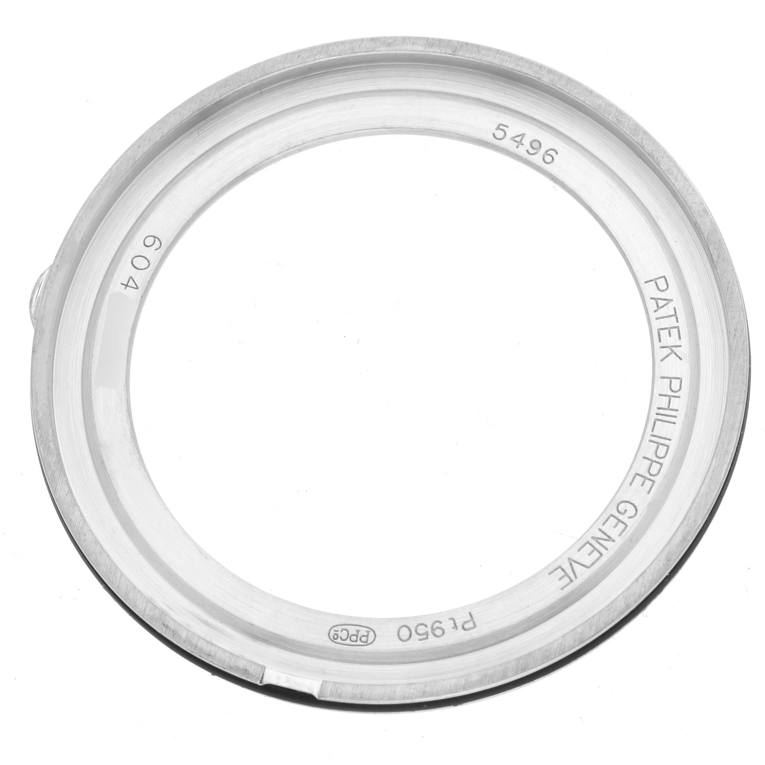 The image shows a Patek Philippe Complications 5496P-014 Men's Platinum Brown Dial 5496P-014 Men's Platinum Brown Dial model watch bezel viewed from the top angle.