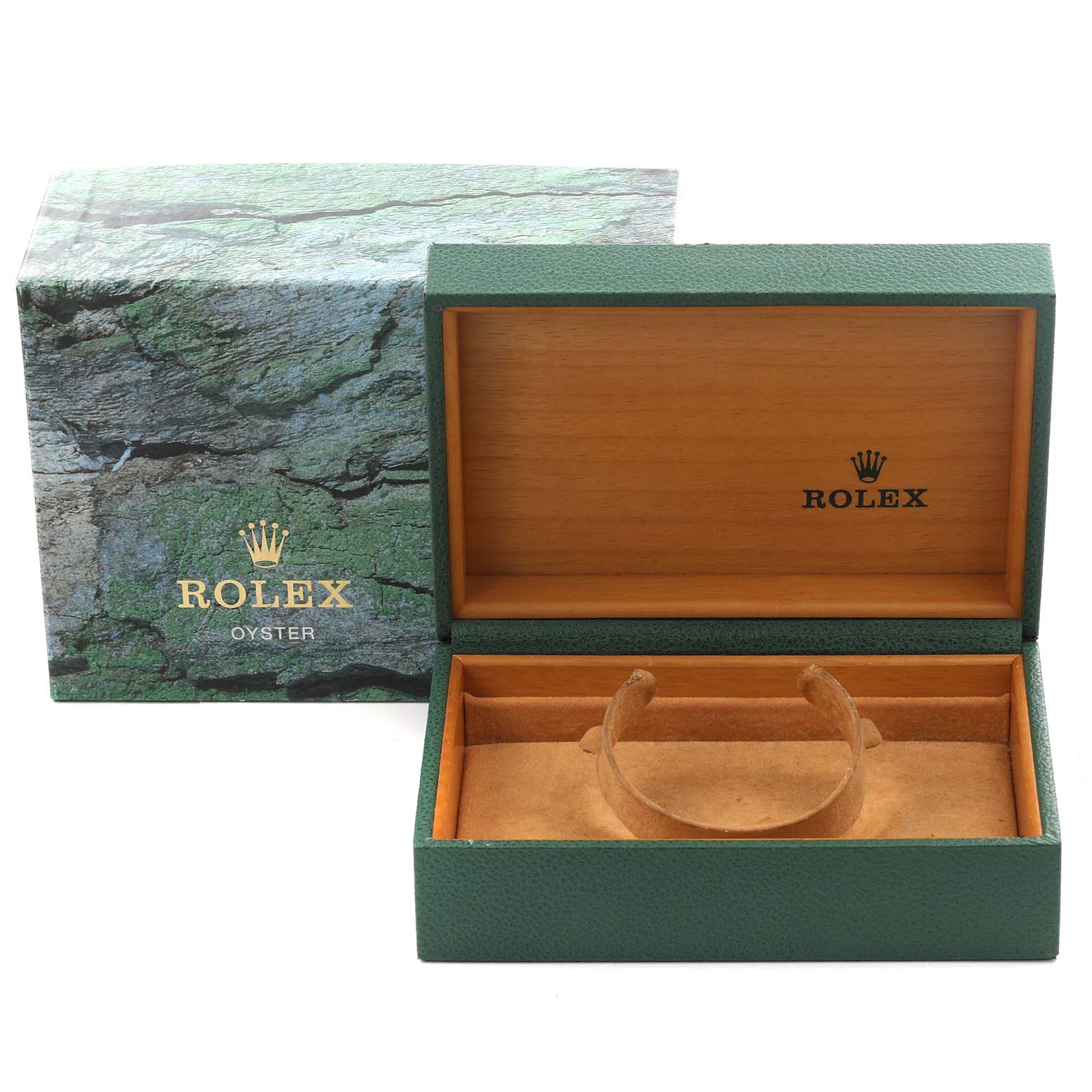 The image shows the open box and outer packaging for a Rolex Air-King 14010 Men's Stainless Steel Black Dial 14010 Men's Stainless Steel Black Dial watch.