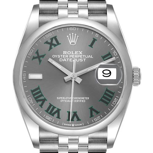 Photo of Rolex Datejust 36 Grey Green Wimbledon Dial Steel Mens Watch 126200 Box Card
