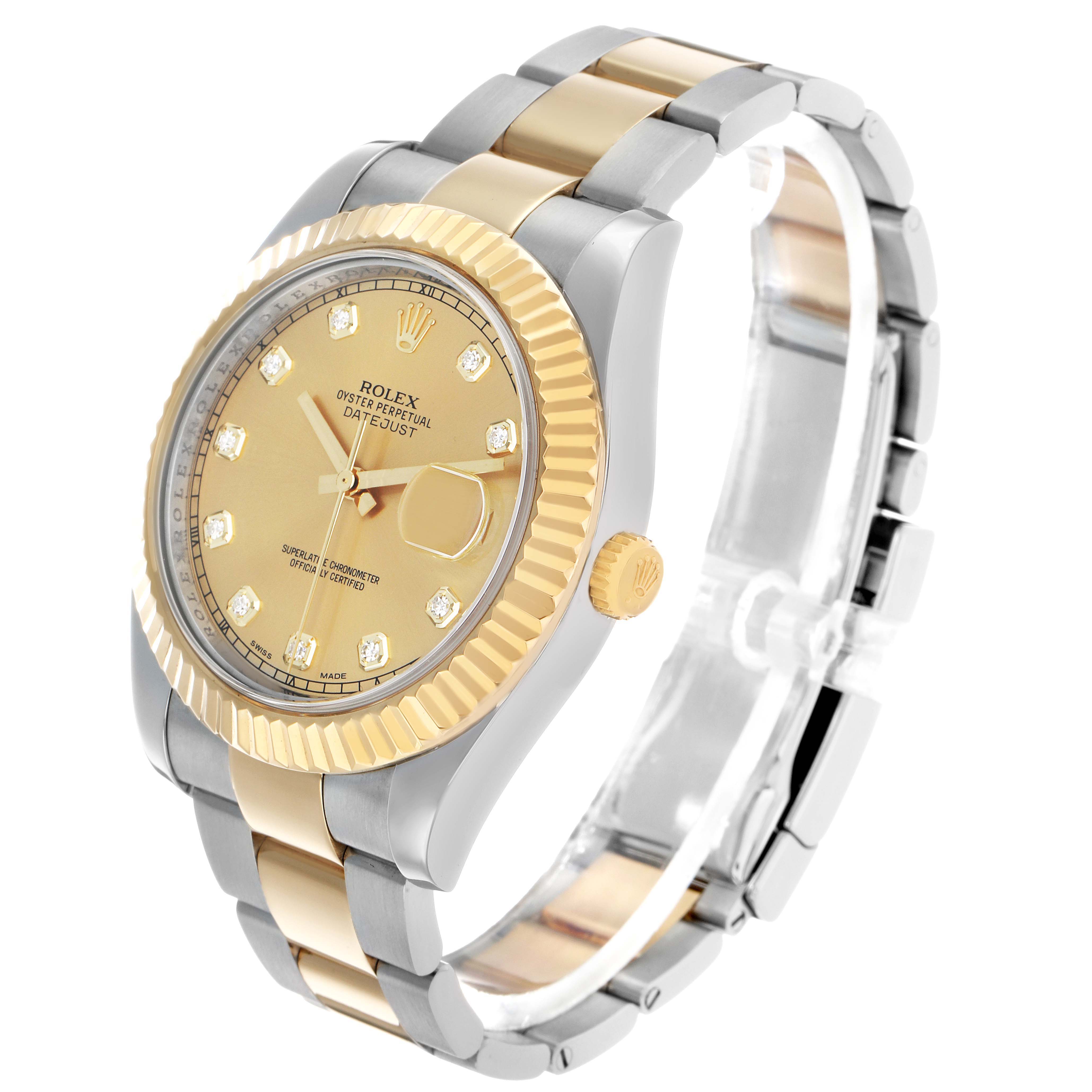 The Rolex Datejust 41 116333 Men's Steel and Gold (two tone) Champagne Dial is shown at a three-quarter angle, highlighting the bezel, dial, bracelet, and crown.