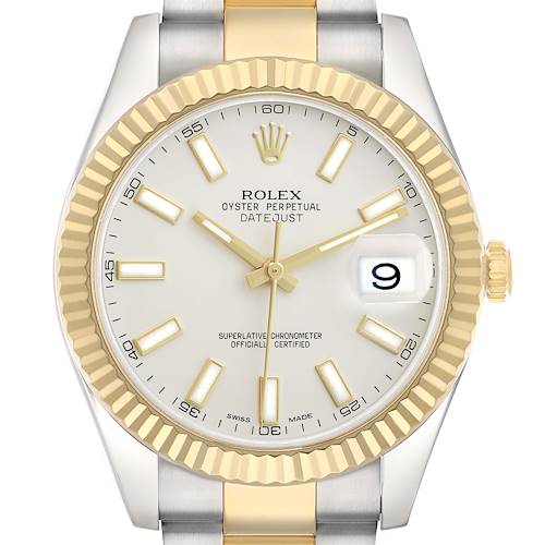 Photo of Rolex Datejust II 41 Steel Yellow Gold Silver Dial Mens Watch 116333 Card