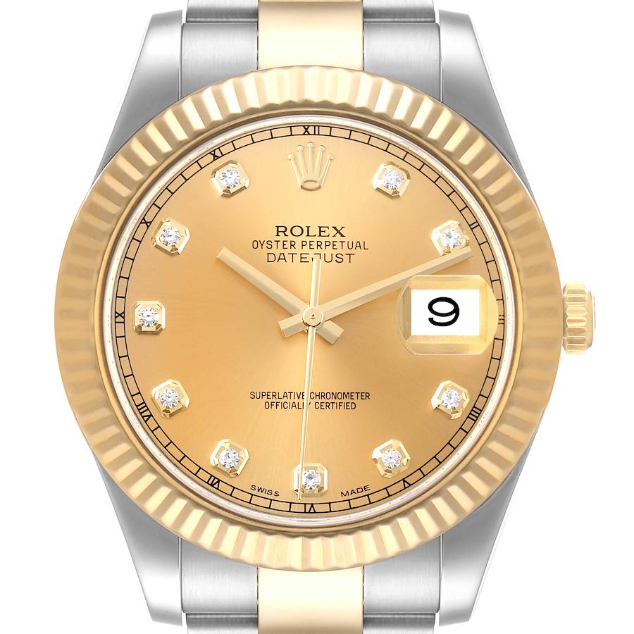Rolex Datejust II Steel Yellow Gold Diamond Mens Watch 116333 Box Card TWO LINKS ADDED SwissWatchExpo