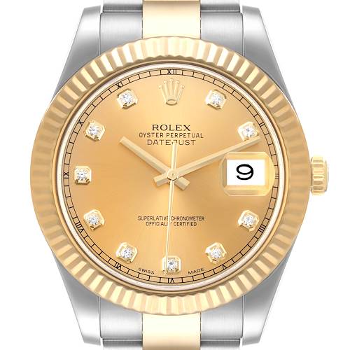 Photo of Rolex Datejust II Steel Yellow Gold Diamond Mens Watch 116333 Box Card TWO LINKS ADDED