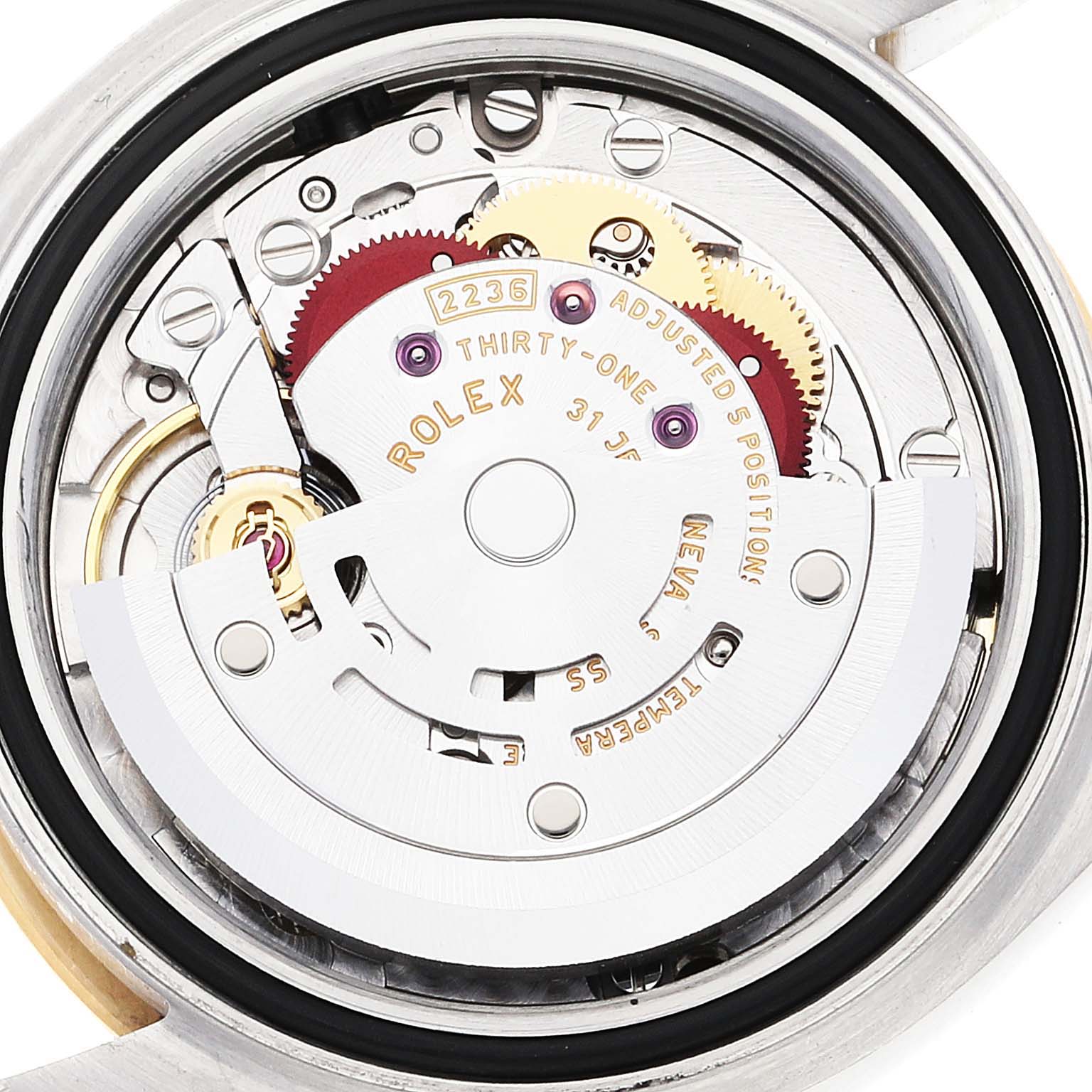 The image shows the exposed movement and internal components of a Rolex Datejust 279173 Women's Steel and Gold (two tone) Champagne Dial 279173 Women's Steel and Gold (two tone) Champagne Dial watch.