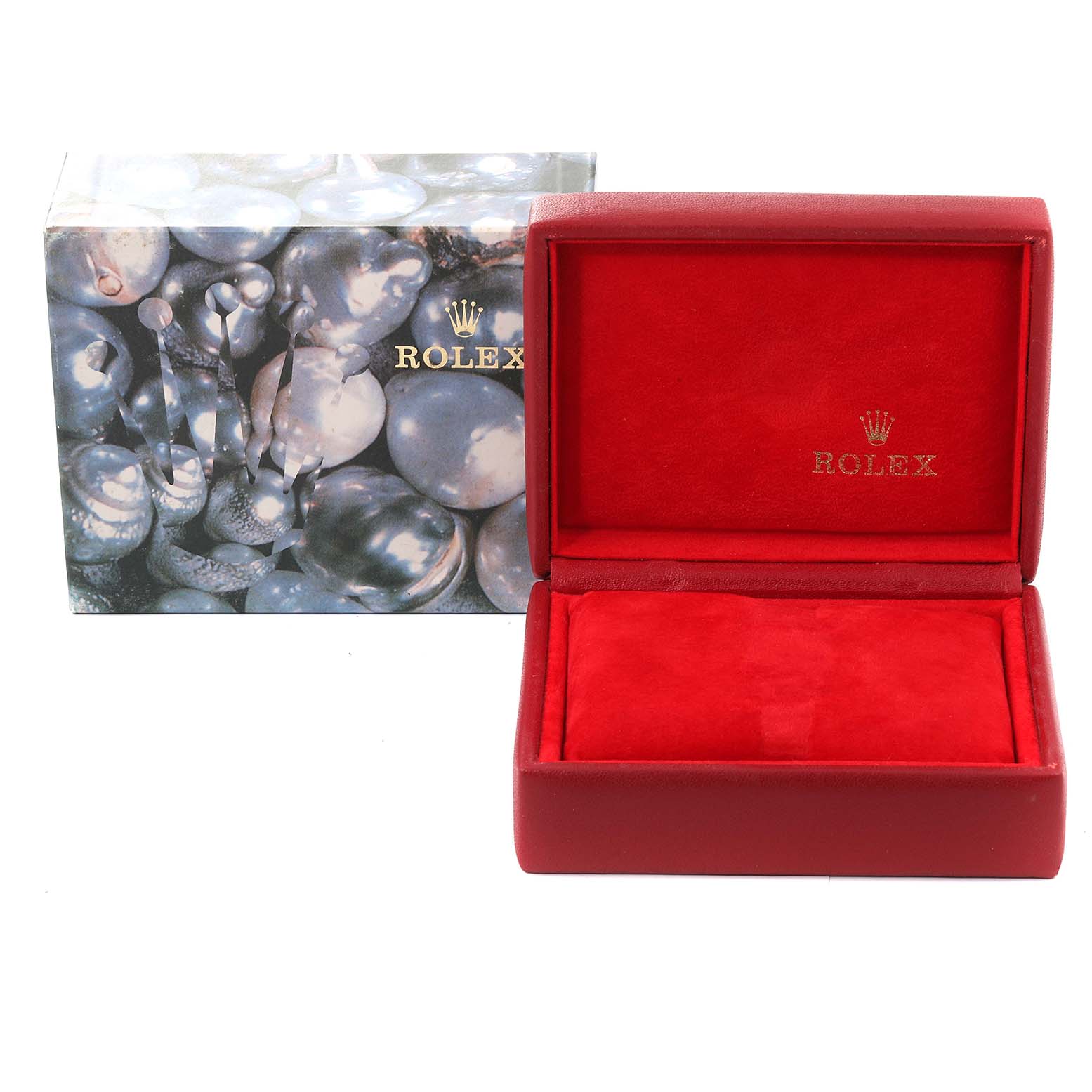 The image shows a Rolex Datejust 69173 Women's Steel and Gold (two tone) Champagne Dial 69173 Women's Steel and Gold (two tone) Champagne Dial watch box and its outer packaging from a straight-on angle.